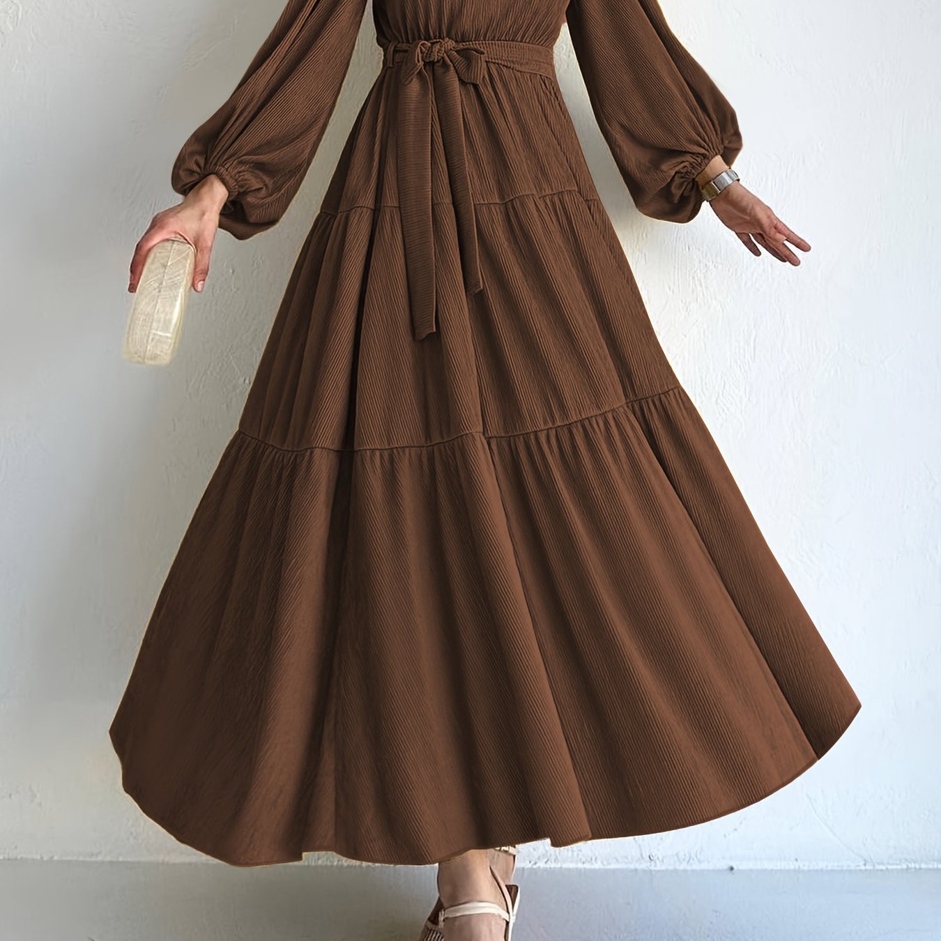 Middle Eastern Solid Color Long Women's Flared Elegant Dress