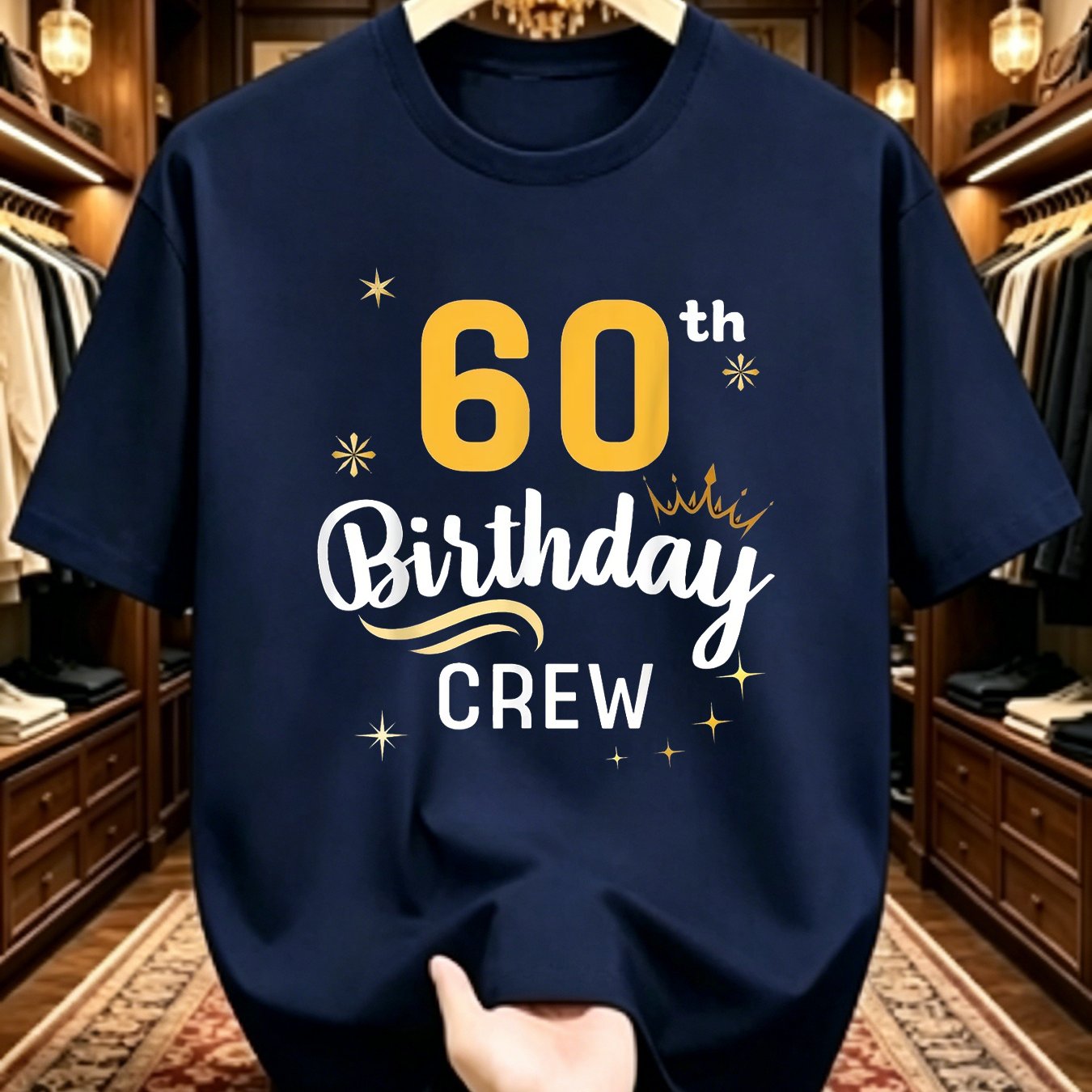 TEMU Men's 60th Birthday T-shirt Suitable For 60th Birthday Outfits, 60 Years Celebration Gift, Round Neck Short Sleeve Casual Shirt With Crown &