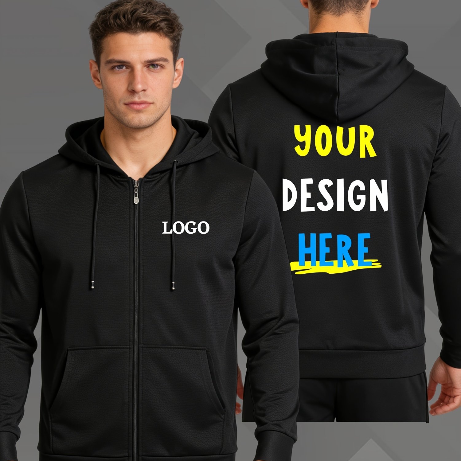 TEMU Customized Zip-up Hoodie, Zip-up Cardigan Sweatshirt, Men's Athletic Casual Jacket, Custom Printed Logo Pattern Photo, Family, Workwear Gift,