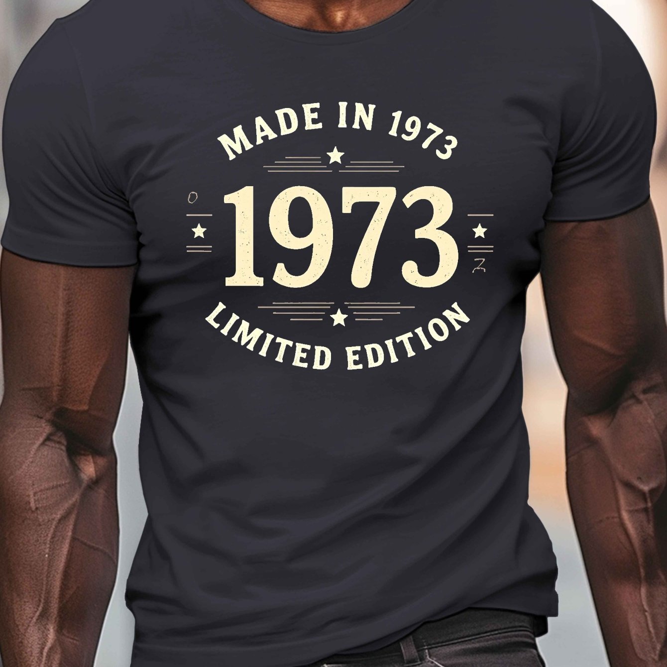 TEMU 1973 , Men's Short Sleeve Crew Neck T-shirt, Comfortable Casual Top For Summer