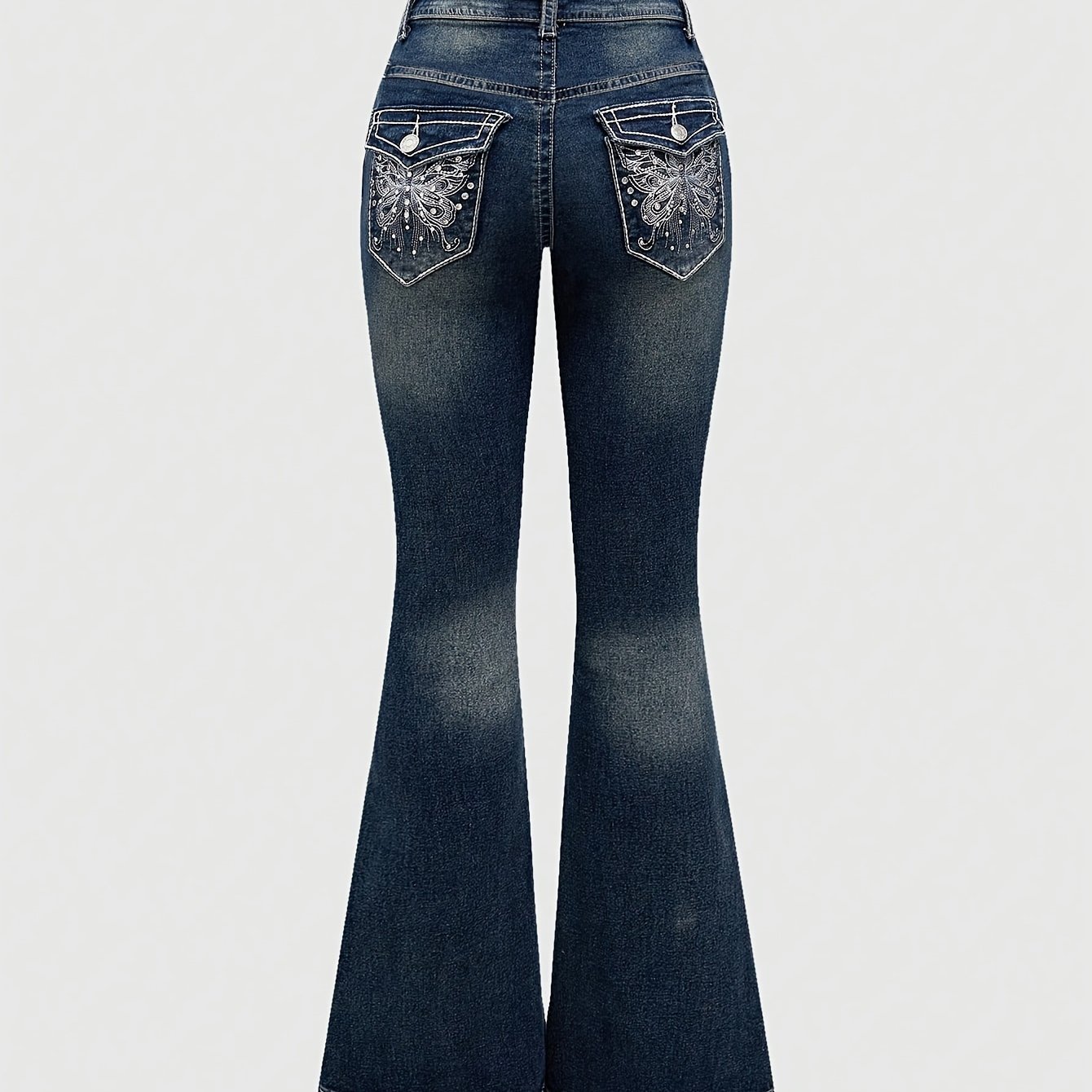 2024 Women's Back Pocket Hand-embroidered Rhinestone Appliqué Fashion Trendy Stretch Comfortable Washed Denim Jeans