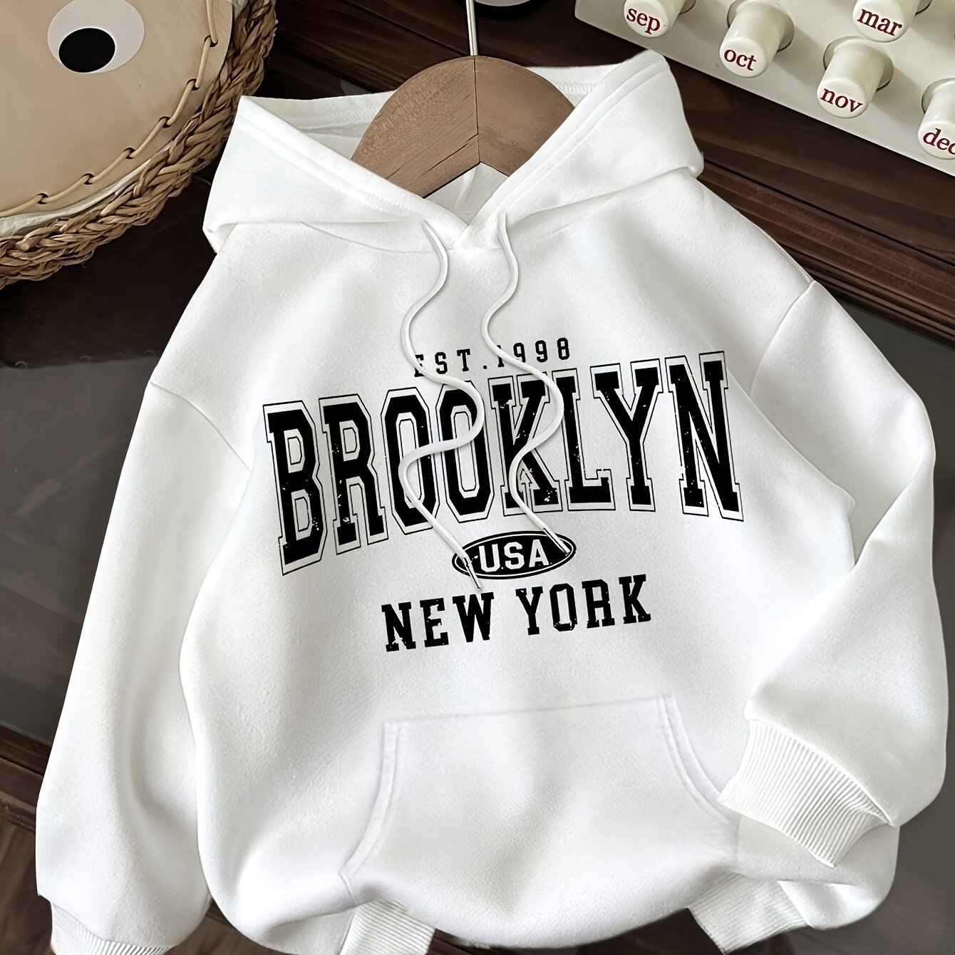 Image of Minimalist Brooklyn Print Hoodie Loose Fit Thick Sweatshirt For Women, Suitable For Autumn Winter