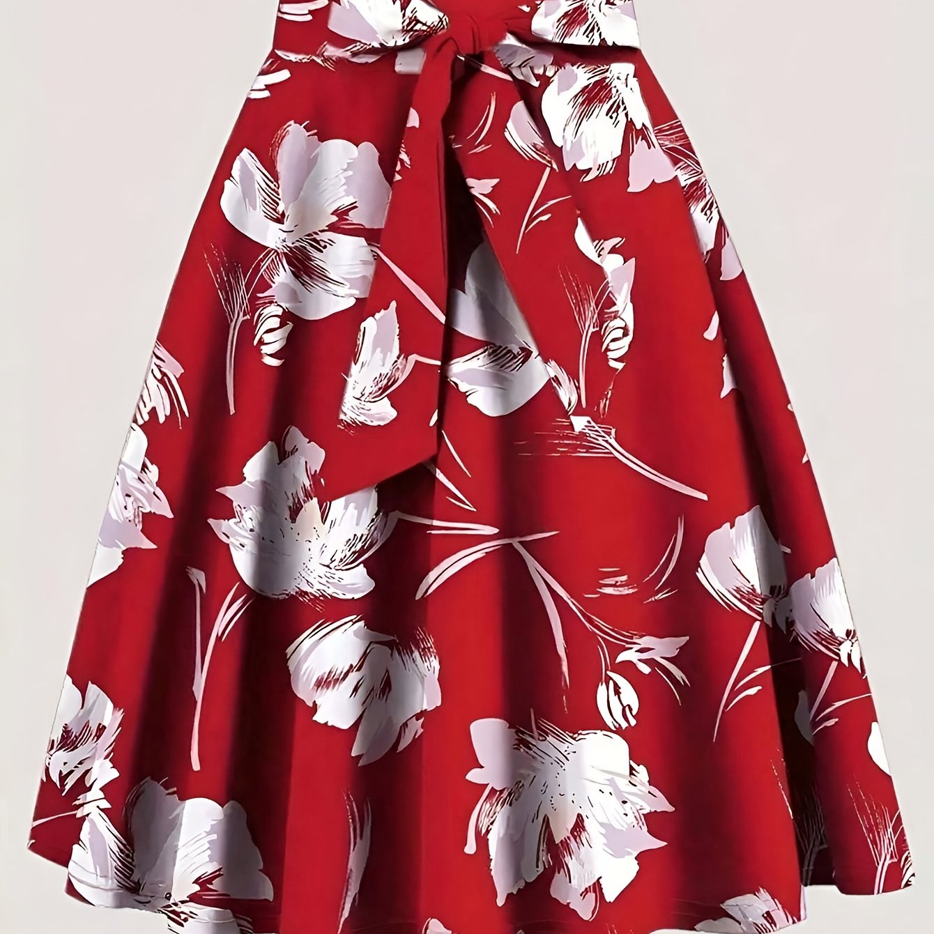 TEMU Women's Vacation Floral Print Waist Tie Elegant Skirt