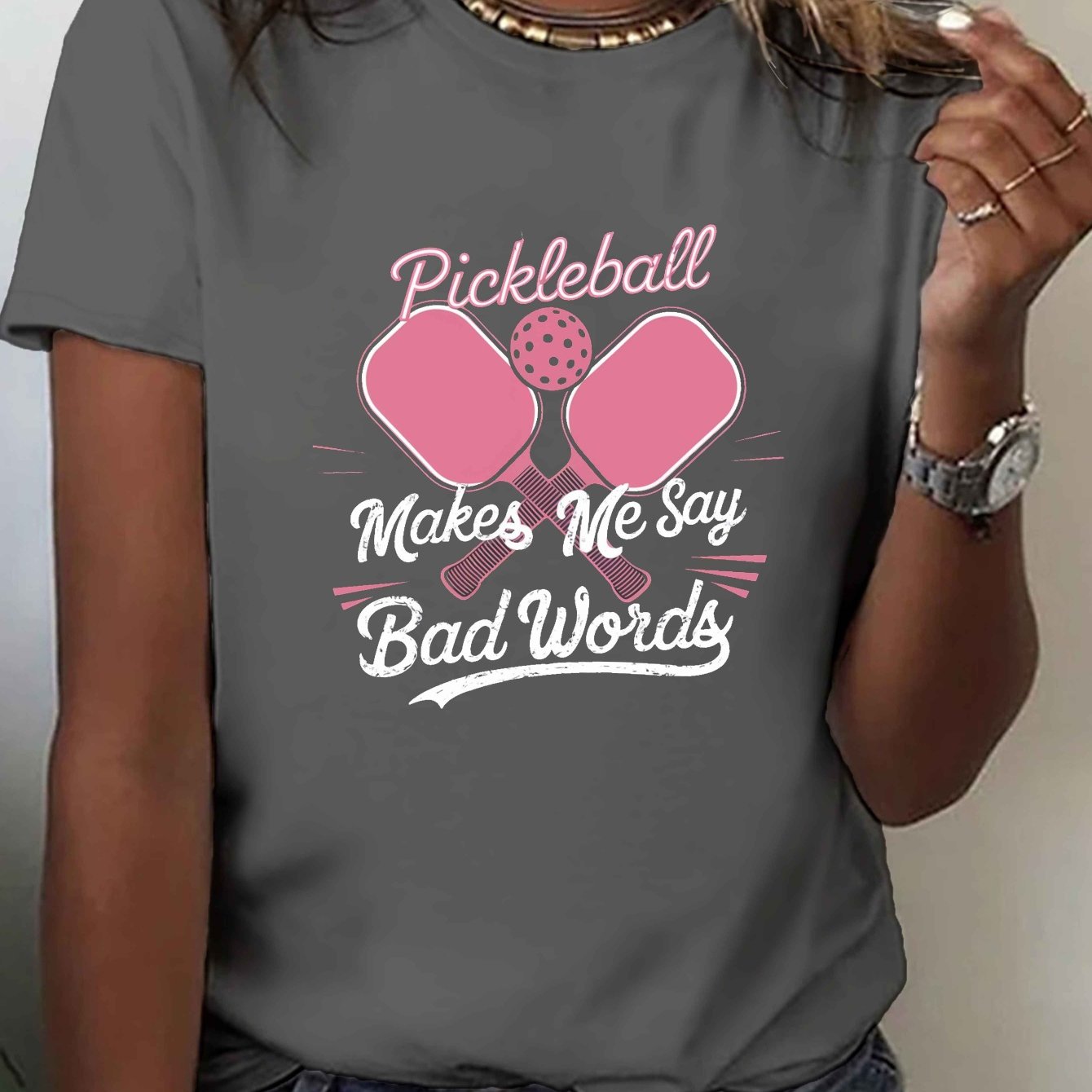 TEMU This T-shirt Features A Short-sleeve Crew Neck Design And Is Perfect For Casual Wear In The Summer And Spring, For Enjoy Pickleball And Might