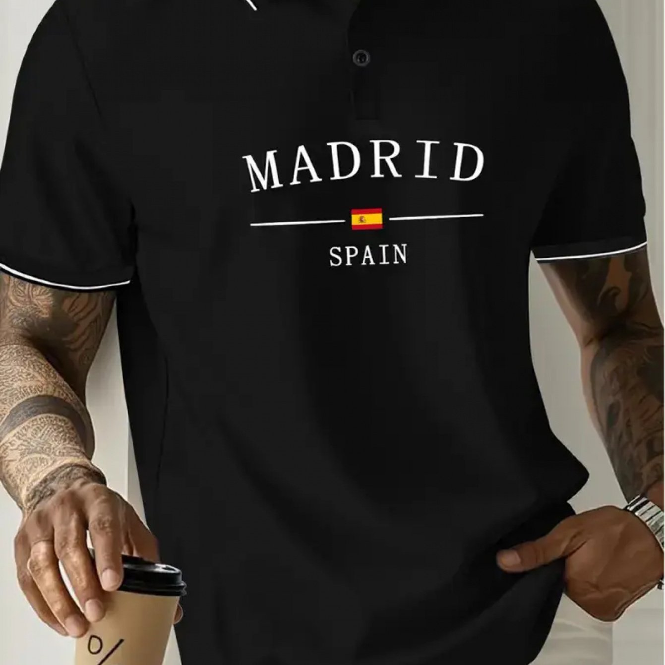 TEMU Men's Breathable Golf Shirt - Navy Blue V-neck Short Sleeve With 