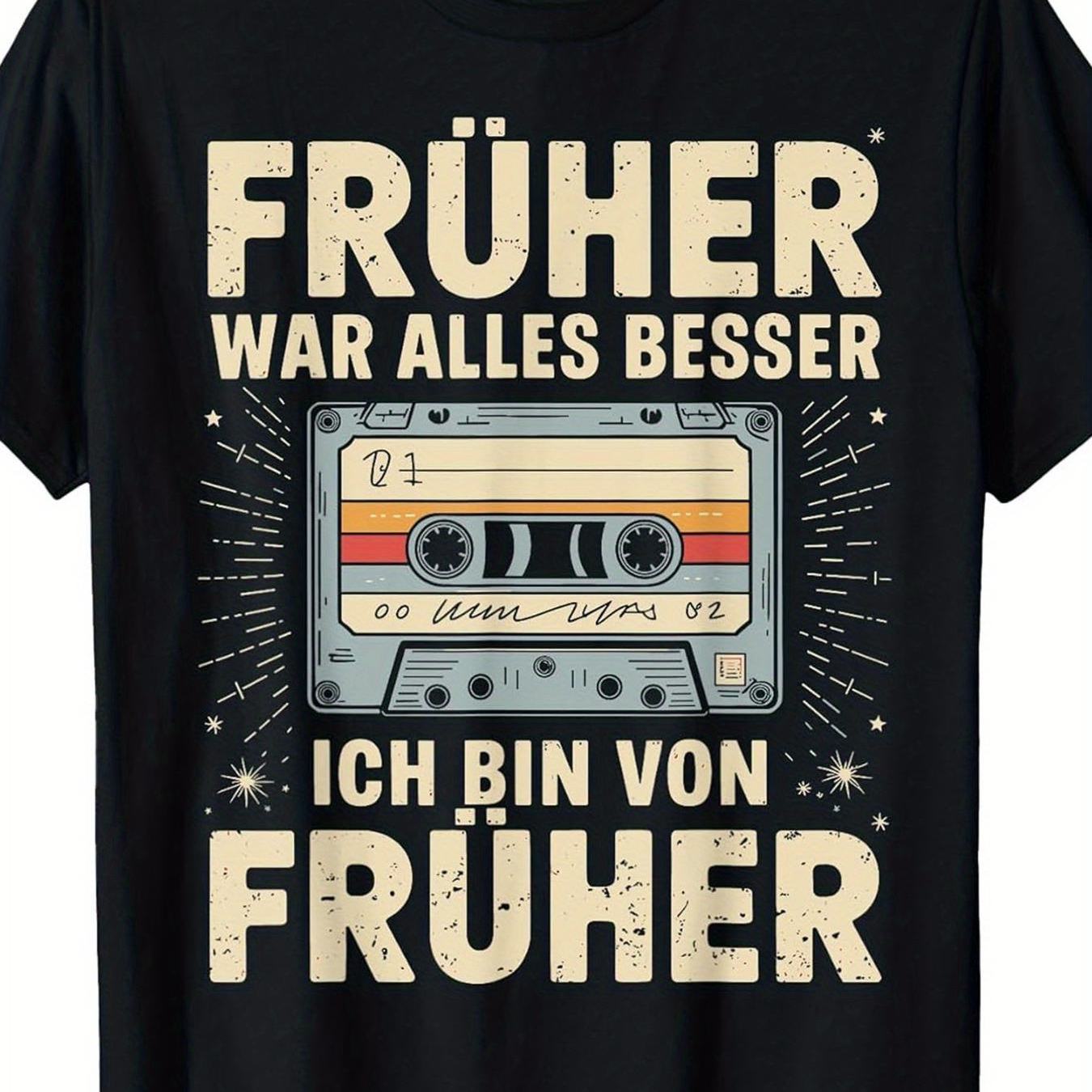 Image of Men's Vintage 80s 90s Retro Cassette Tape T Shirt Relaxed Fit Round Neck Nostalgic Music Party Outfit Costume Apparel With Vhs Design Casual Attire For Themed Events Nostalgia Fa