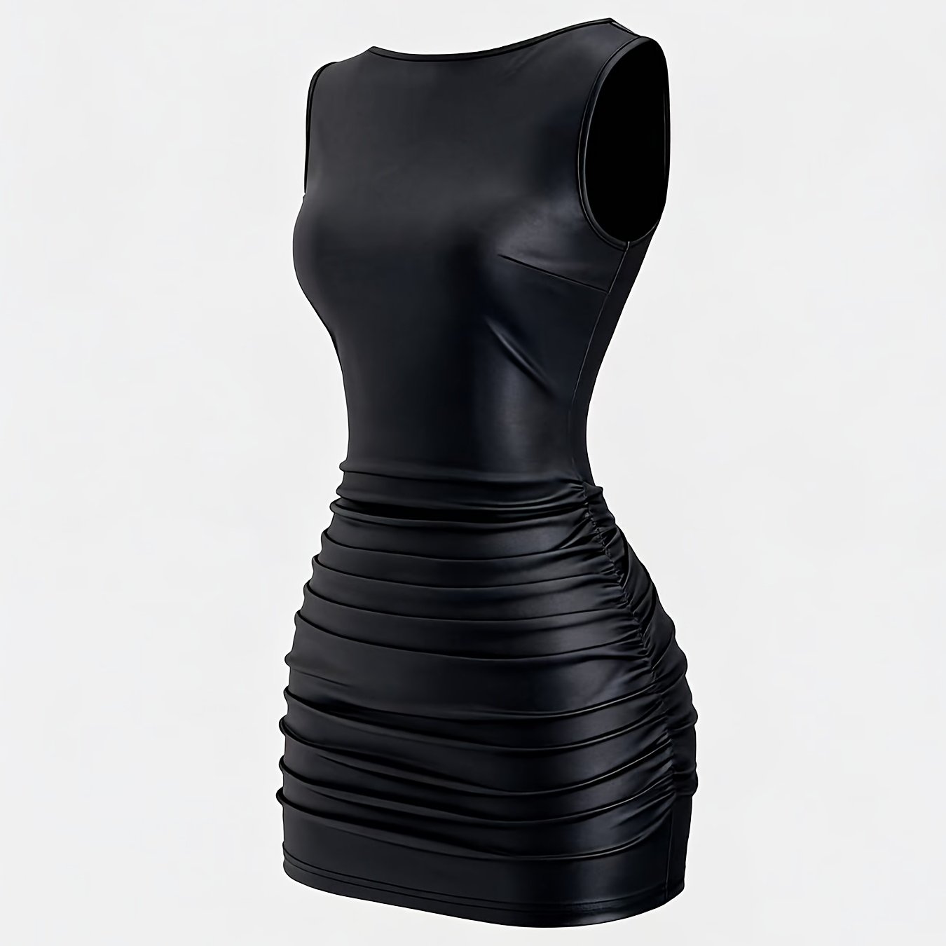E-shop Elegantes Kleid | Ärmellos, Bootskragen, Unifarben, Rüschen-Details, Taillenbetonendes Design, Geeignet für Clubs, Cocktailpartys, Reisen und