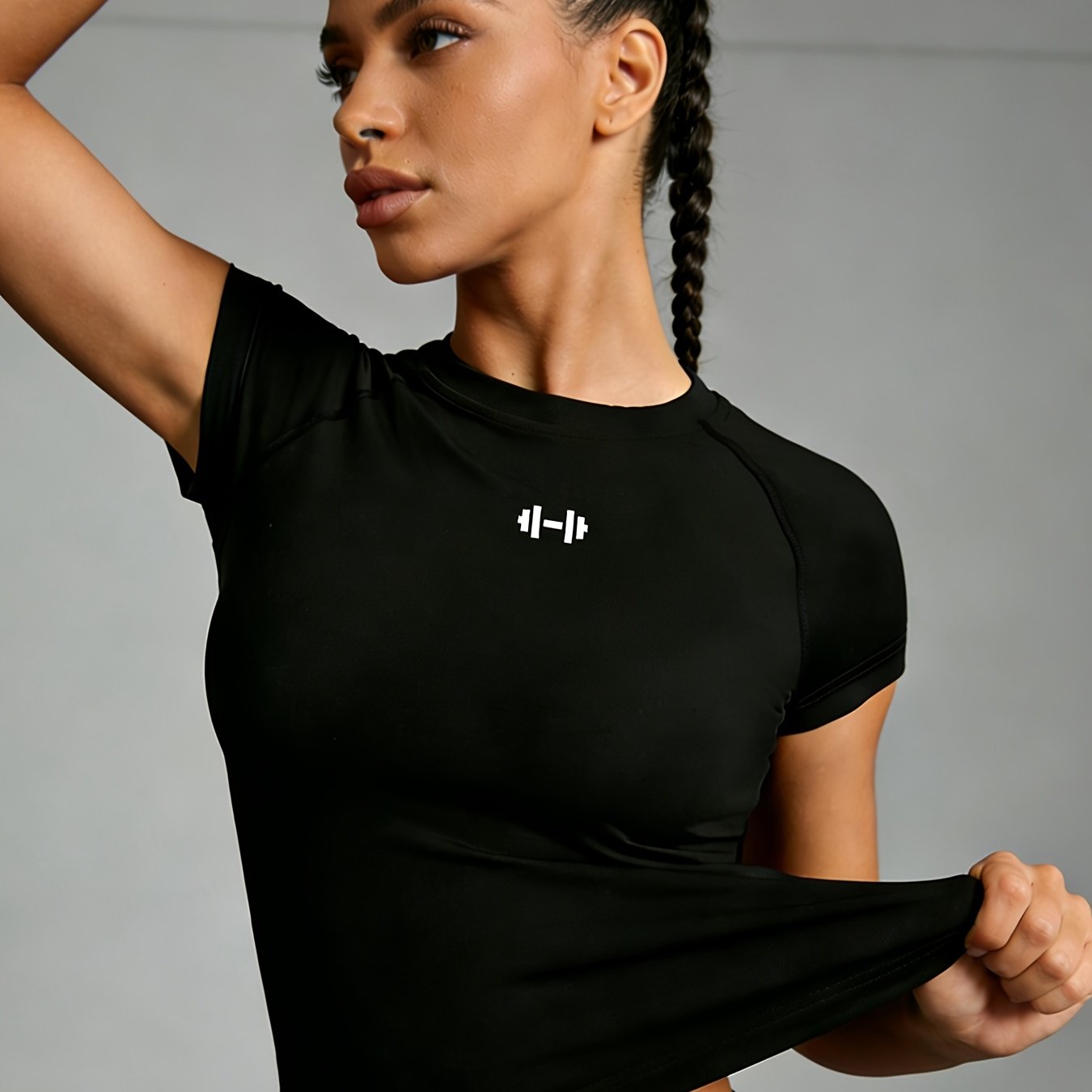 TEMU Quick- Short-sleeve Summer Crew Neck Stretchy Yoga Top For Running, Training, Cycling, And Fitness T-shirt