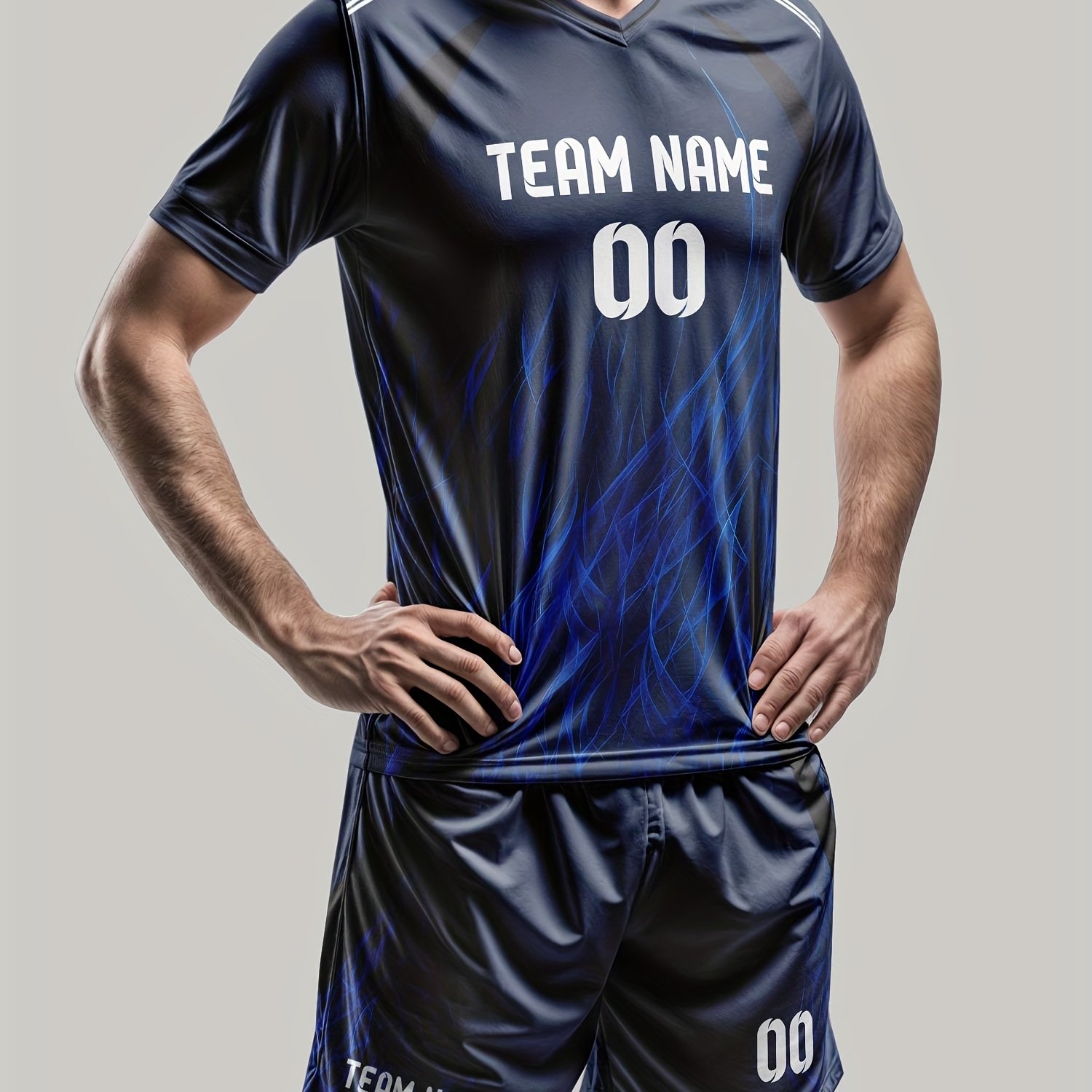 TEMU V-neck T-shirt Football Uniform Suit Men's Customized Name And Number Adult Jersey New Student Training Sports Uniform Comfortable Breathable