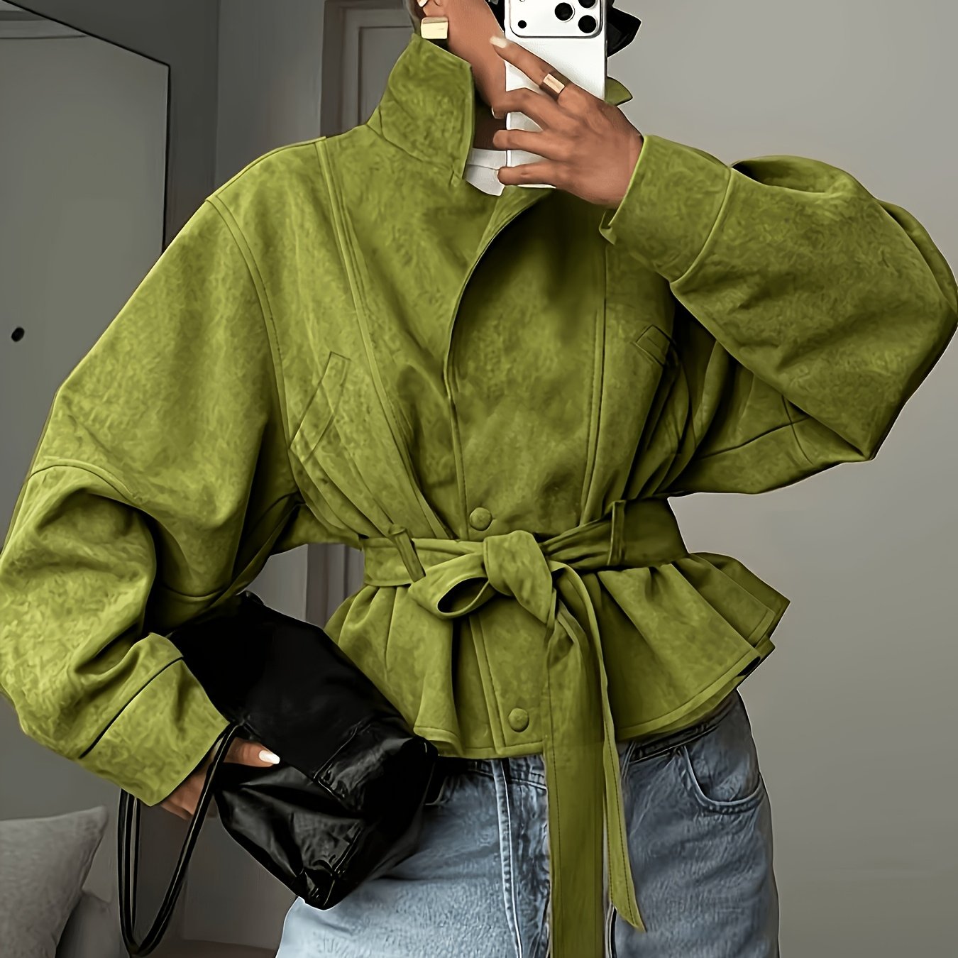 TEMU New Cross-border Women's Fashionable Elegant Women's Early Autumn Solid Color Long Sleeve Coat