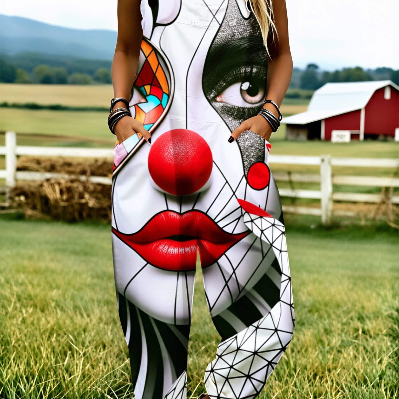 Image of Plus Size, Plus Size Women's Overalls 0xl-5xl Clown Face Pattern Print Design Comfortable And Breathable Clothing Casual Wear Fashionable Clothing Loose-fitting Overalls