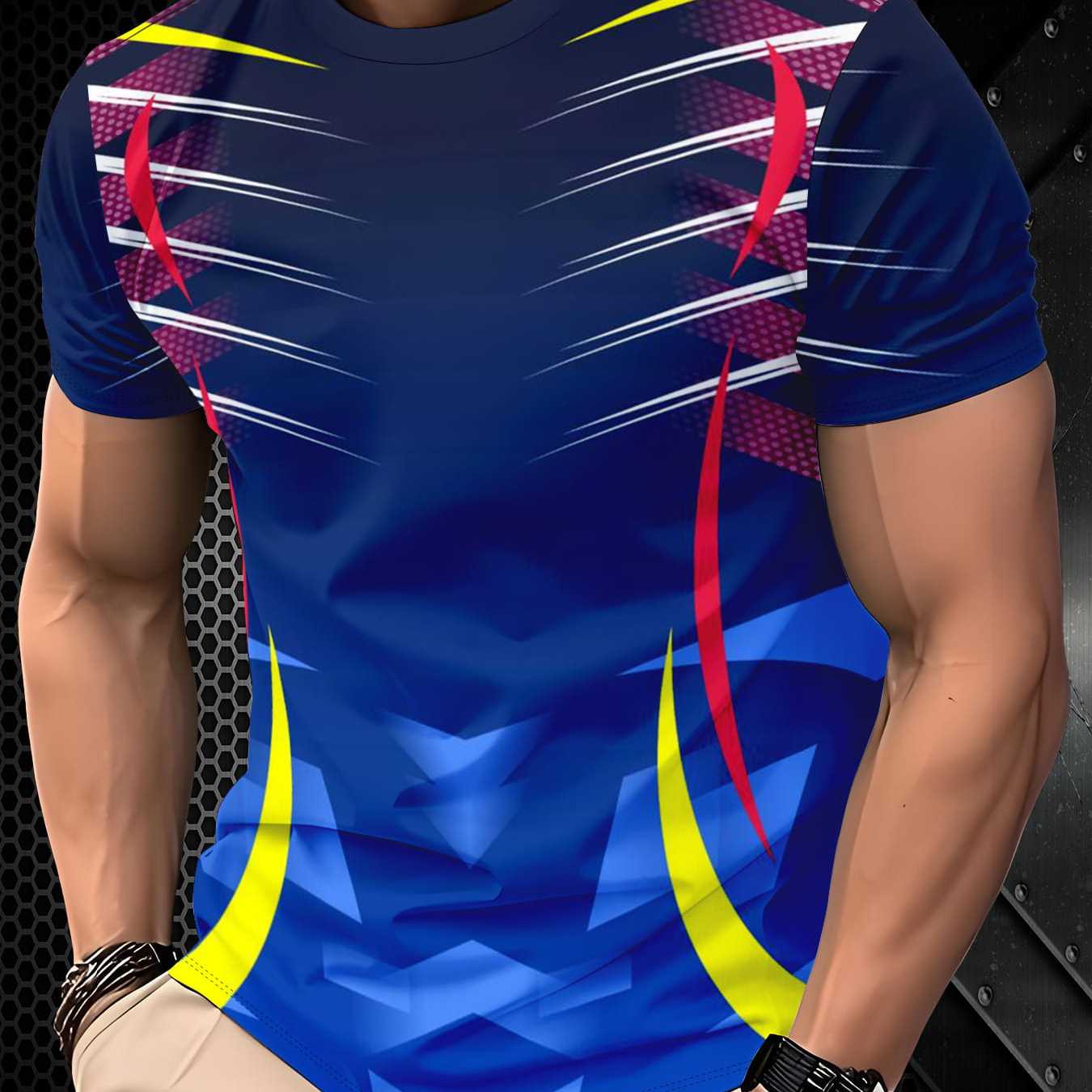 TEMU Camiseta de poliéster Techwear para hombre, malla transpirable de secado rápido, top deportivo para múltiples .