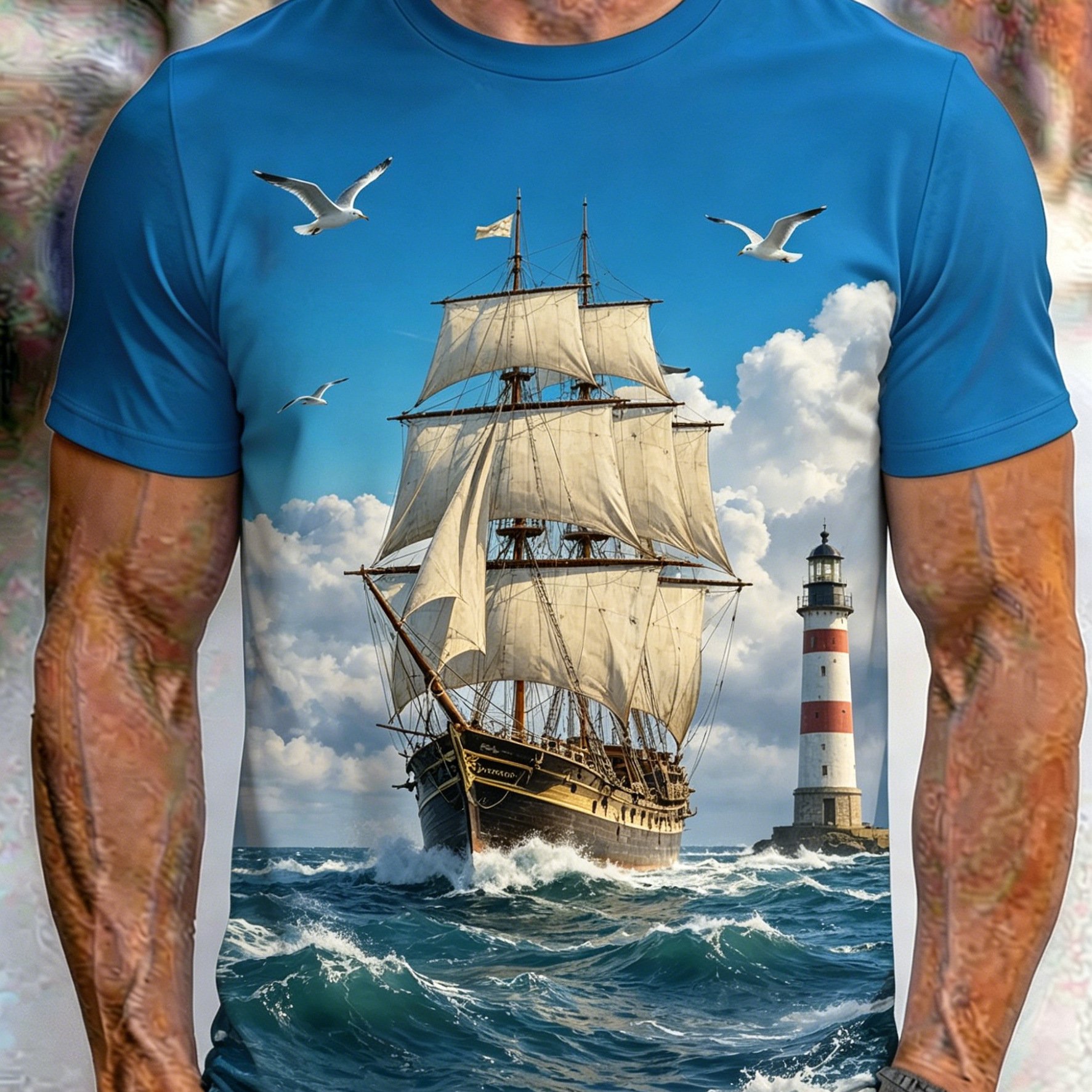 TEMU T-shirt Grande Taille pour Homme à Manches Courtes, Motif Grand Vintage Imprimé, Coupe Extra , Col Ras du Cou, Haut d'Été Décontracté, GRANDE