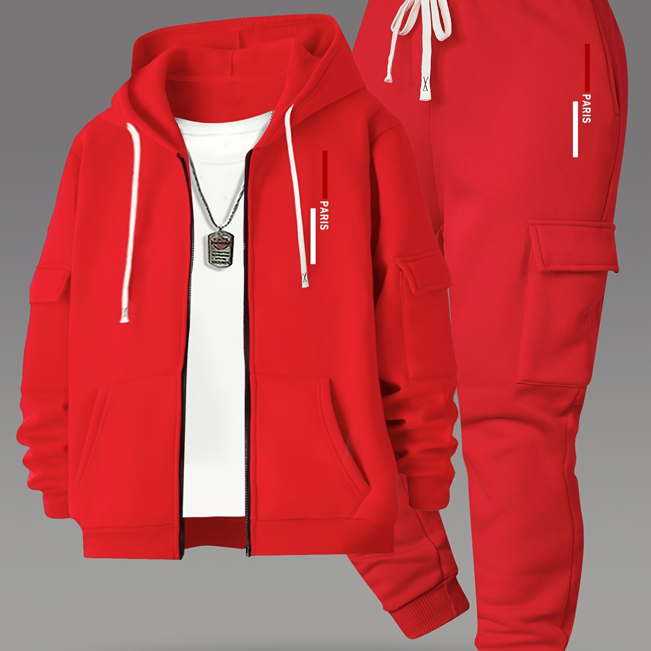 TEMU Men's Casual Sport Hoodie And Multi-pocket Cargo Jogger Pants With Drawstring, Everyday Comfortable, Versatile, Breathable, Stylish Minimalist