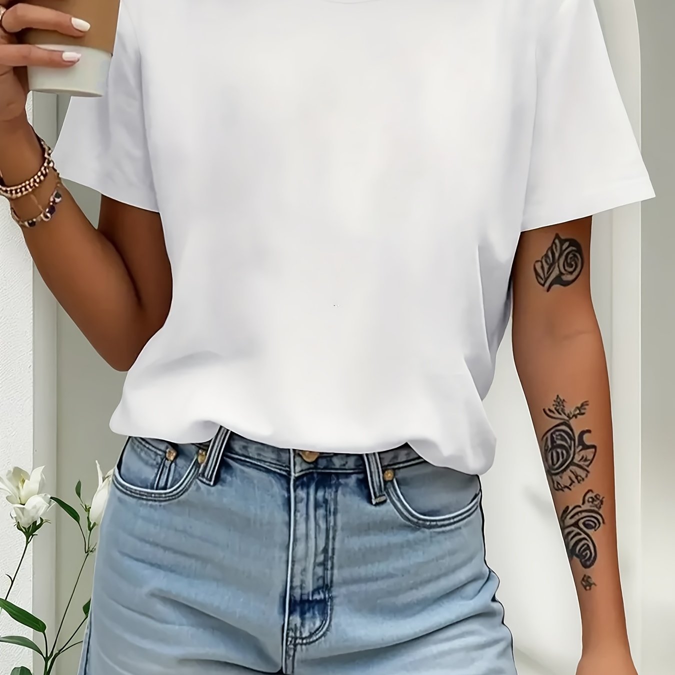 E-shop Damen Kurzarm T-Shirt – Atmungsaktives Rundhals-Bluse mit lockerer Passform, ideal für Frühling Sommer, Outdoor Casual Wear, Uni-Farben Basic
