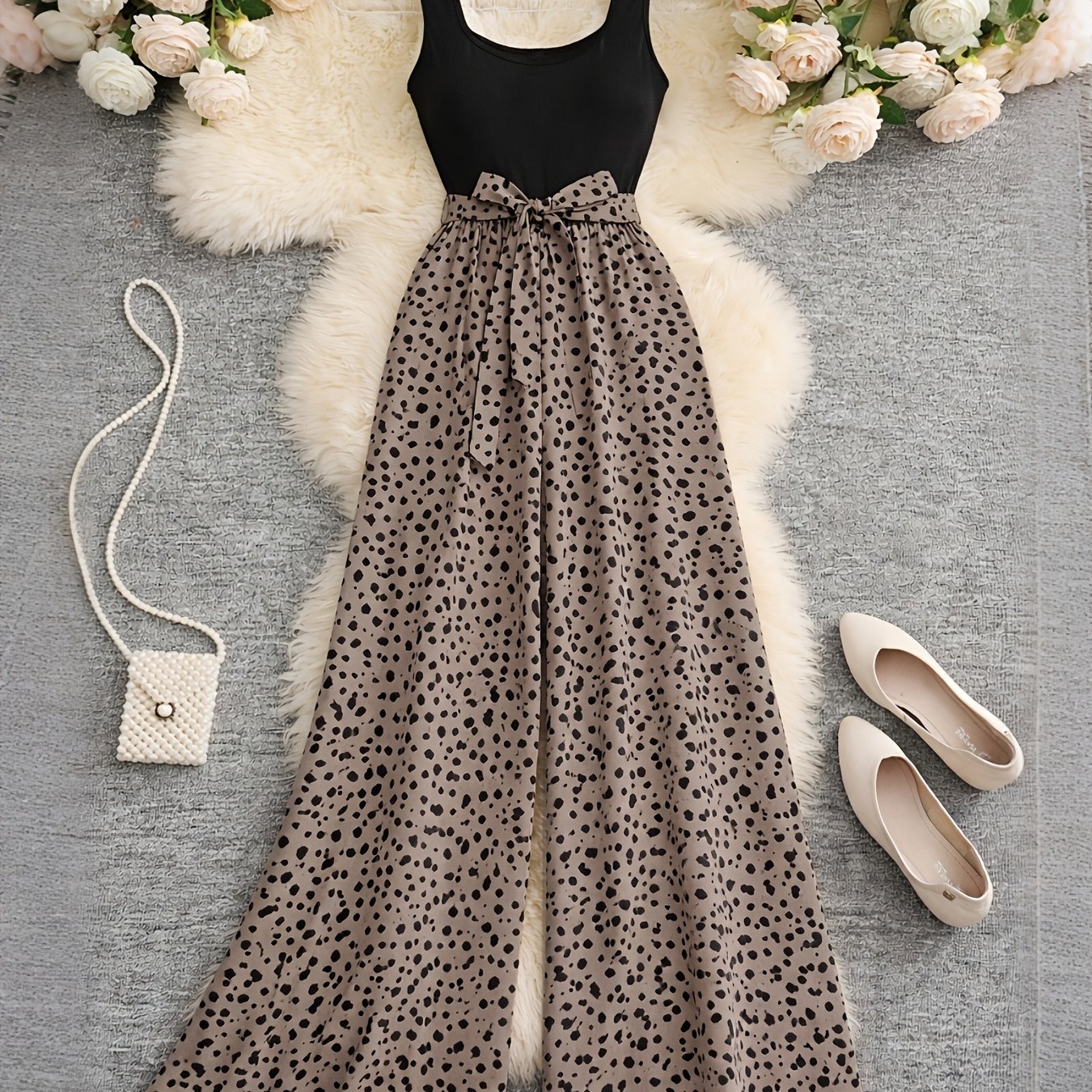 TEMU Women's Leopard Print Wide-leg Jumpsuit, Sleeveless Vest-style High-waist Romper, Casual Loose-fit Jumpsuit, Elegant Spotted Print 2026