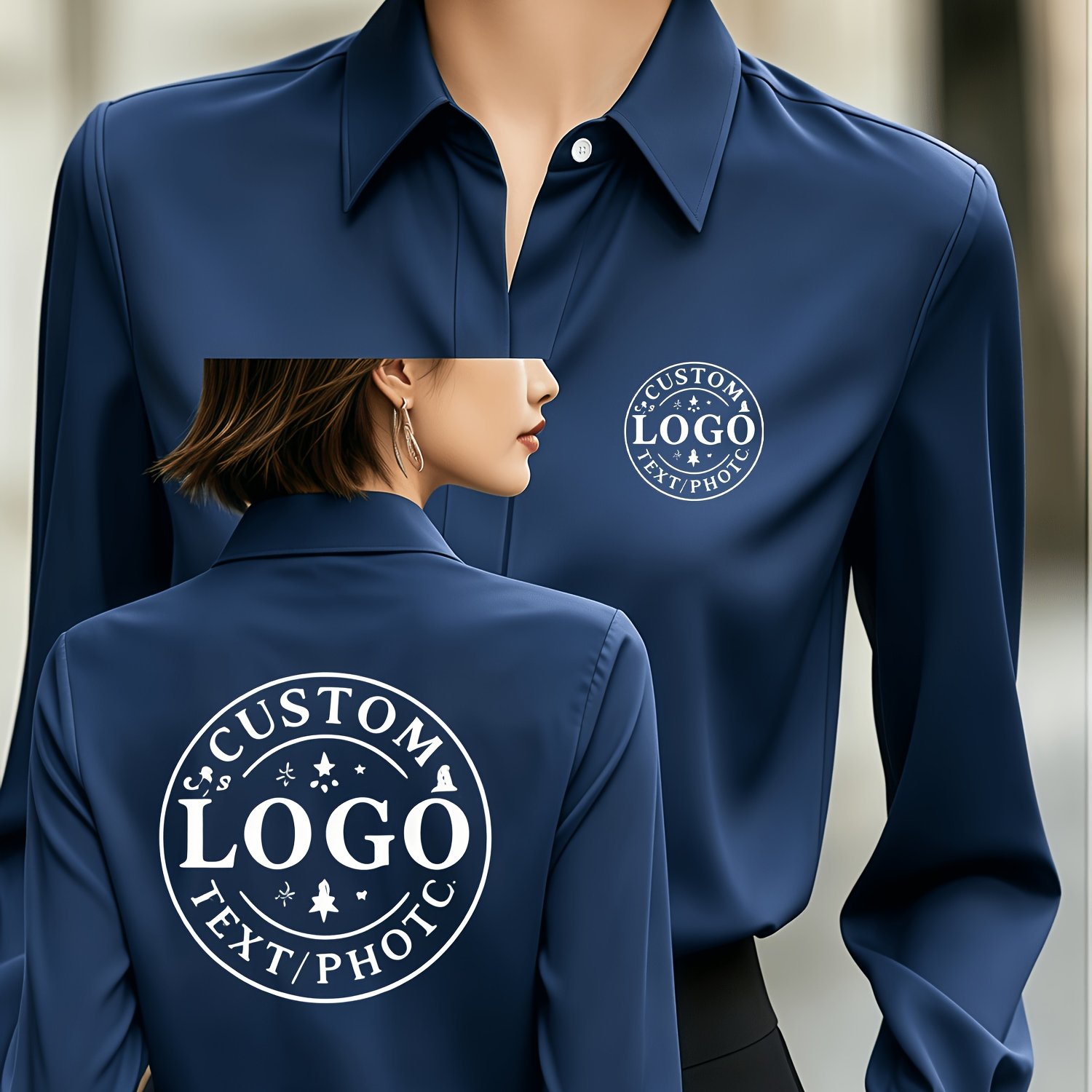 TEMU Maglietta a maniche lunghe con logo su entrambi i lati, personalizzabile, con e motivo personalizzato