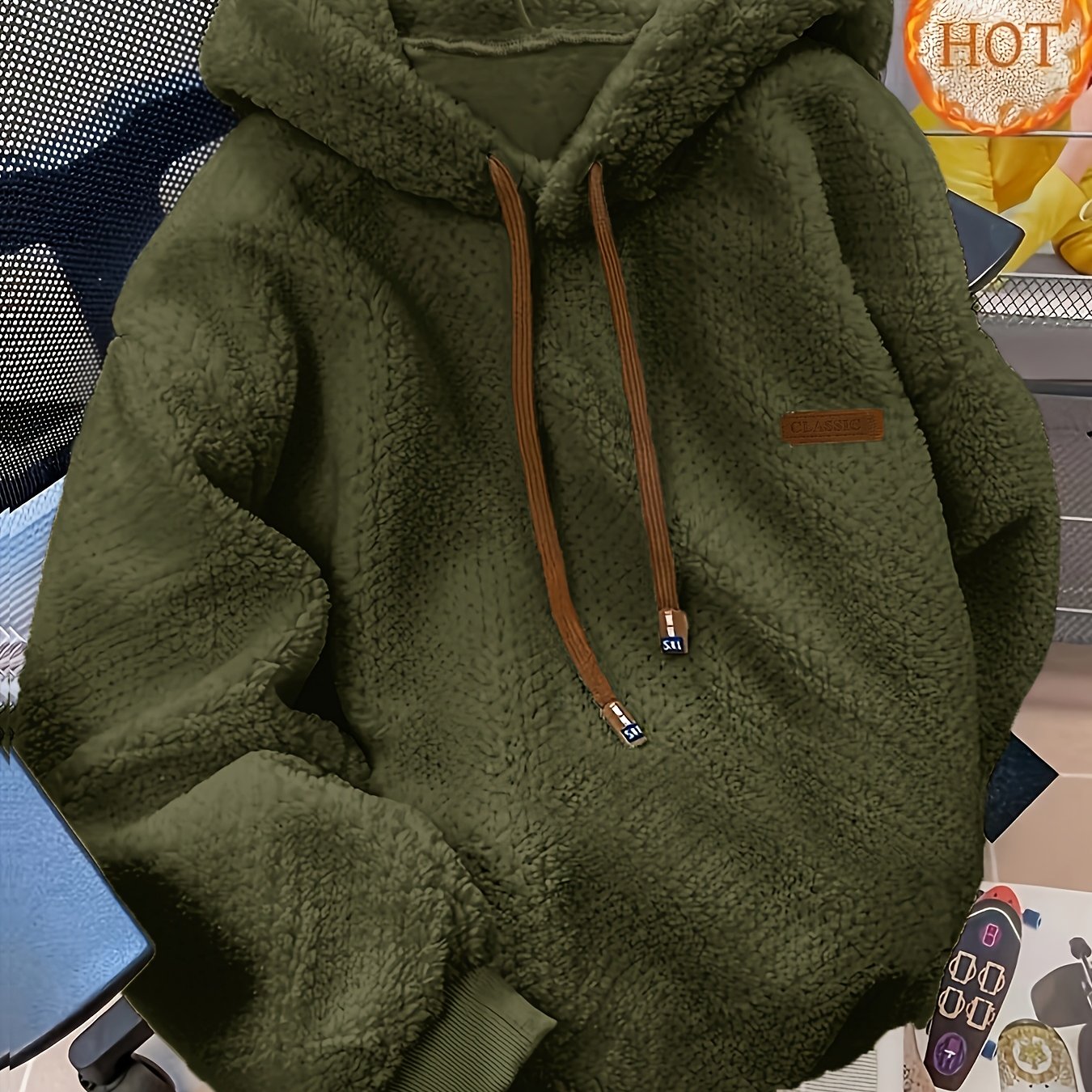 TEMU Women's Elegant Solid Color Warm Hooded Casual Autumn/winter Long-sleeve Sweatshirt