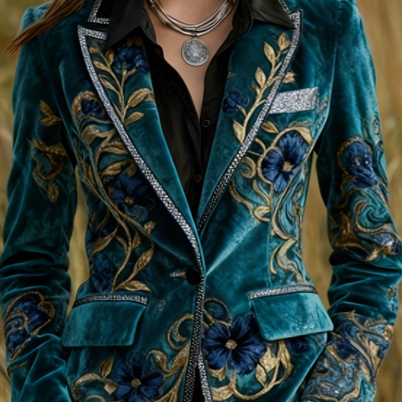 Printed Design Not Textured Autumn And Western Retro Style With Print Commuting Fashion Women's Suit Jacket Niche Design Women's Suit Jacket