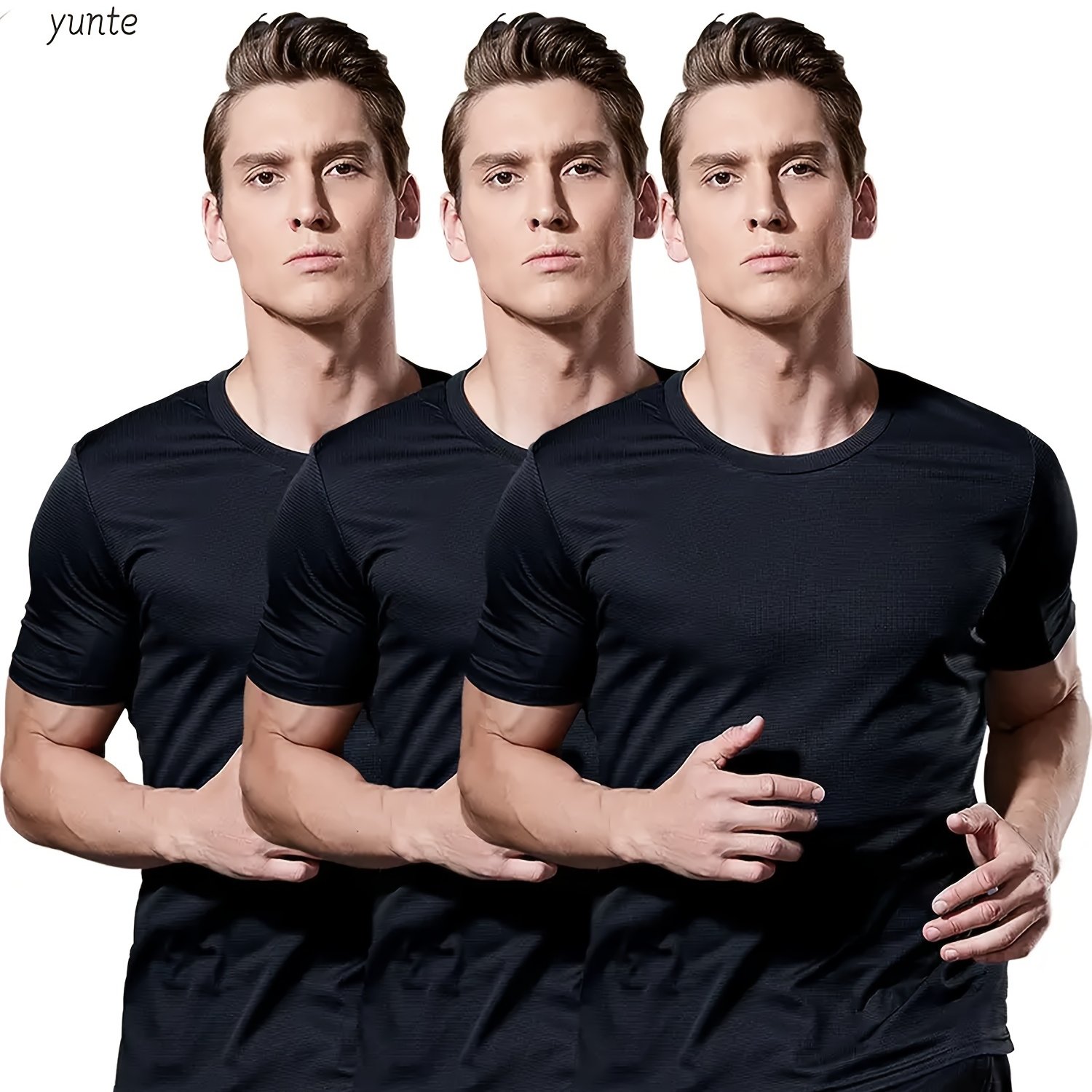 Image of 3pcs - Crew Neck T-shirts - Quick-dry, Breathable, Sweat-absorbent Shirts Suitable For Gym, Fitness, And Running, Lightweight Comfortable Athletic Training Moisture-wicking Short Sleeve