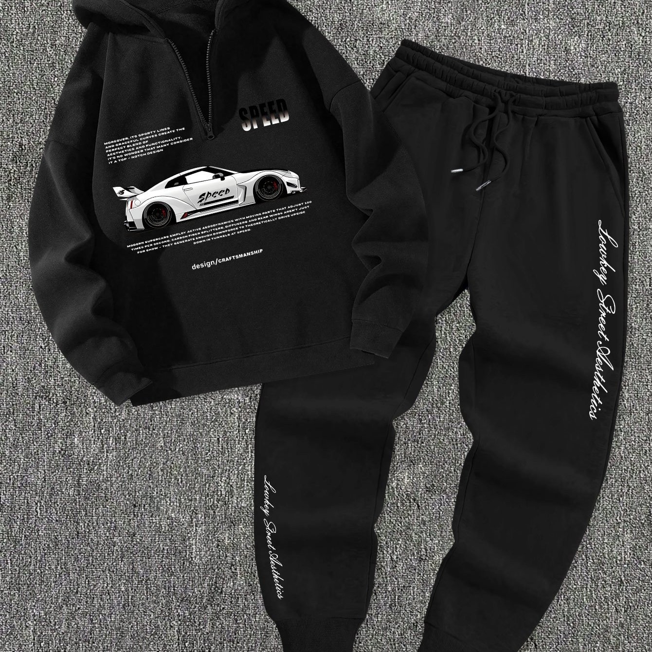 TEMU Ensemble sweat à capuche zippé et pantalon décontracté pour homme, style sport de course, coupe régulière, lavable en machine, pour les et l' ,