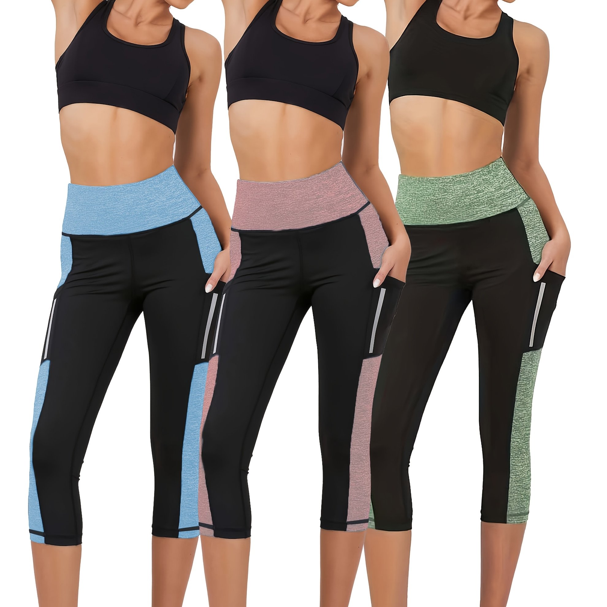 Image of 2025 New Casual Sports Women's Yoga Capri Pants, Mixed Colors, 3pcs
