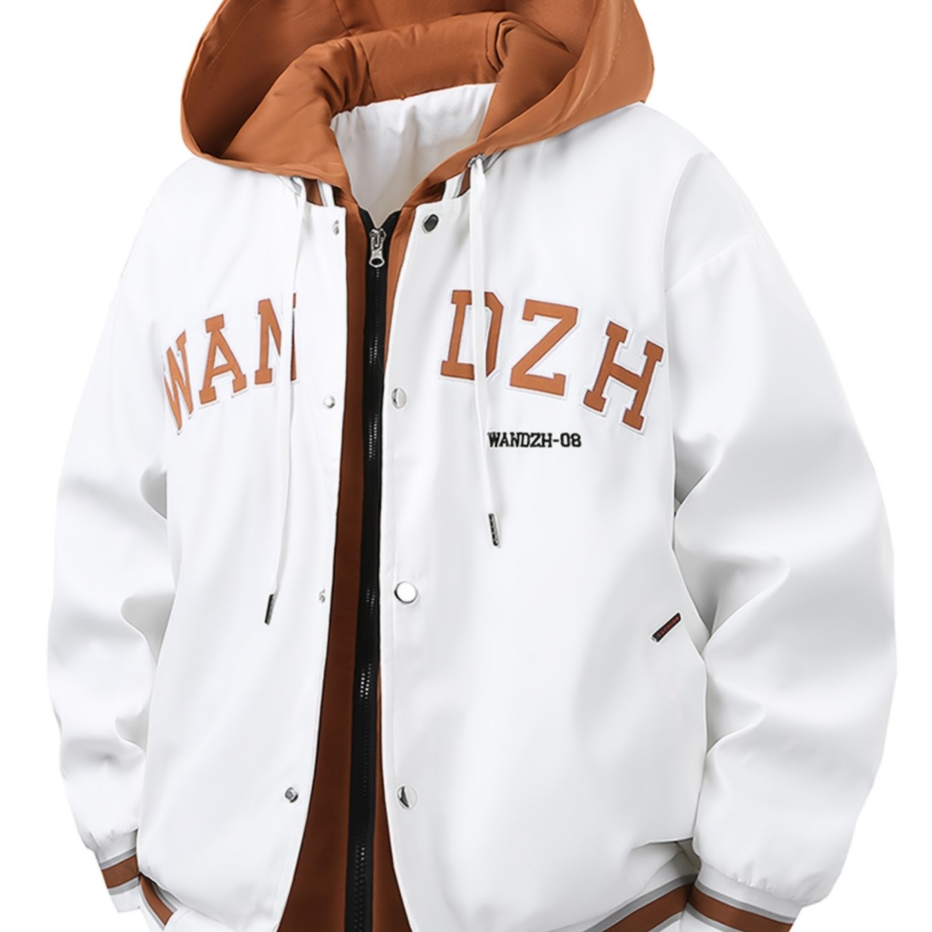 TEMU 0xl-7xl Plus Size Men's Spring/autumn New Two-piece Hooded Jacket, Hong Style Trendy Retro Casual Baseball Uniform