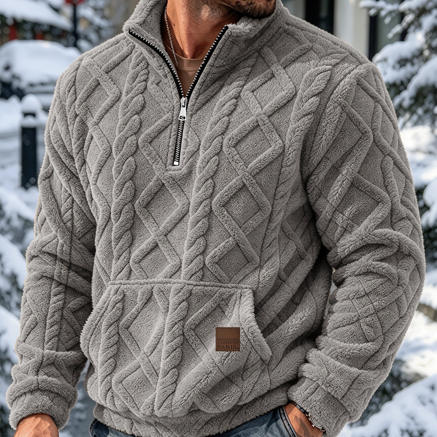 TEMU Sweatshirt pour Homme 1 pièce Automne Hiver, Col Jacquard , à Fermeture Éclair, Manches Longues, , Pull Chaud et Confortable , Coupe Régulière,