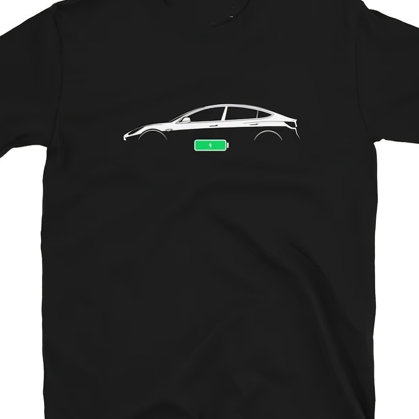 Image of Men's Electric Vehicle Graphic T-shirt | Sleek White , Black Tee For Ev Enthusiasts, Casual Streetwear, Crew Neck, Short Sleeve, Stretch Fabric, Urban Fashion, Modern Street Style