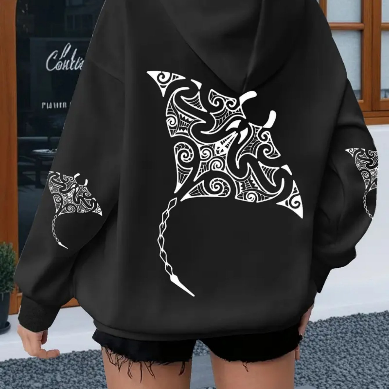TEMU Graphic Print Hoodie, Drawstring Casual Hooded Sweatshirt For Fall & Spring, Women's Clothing