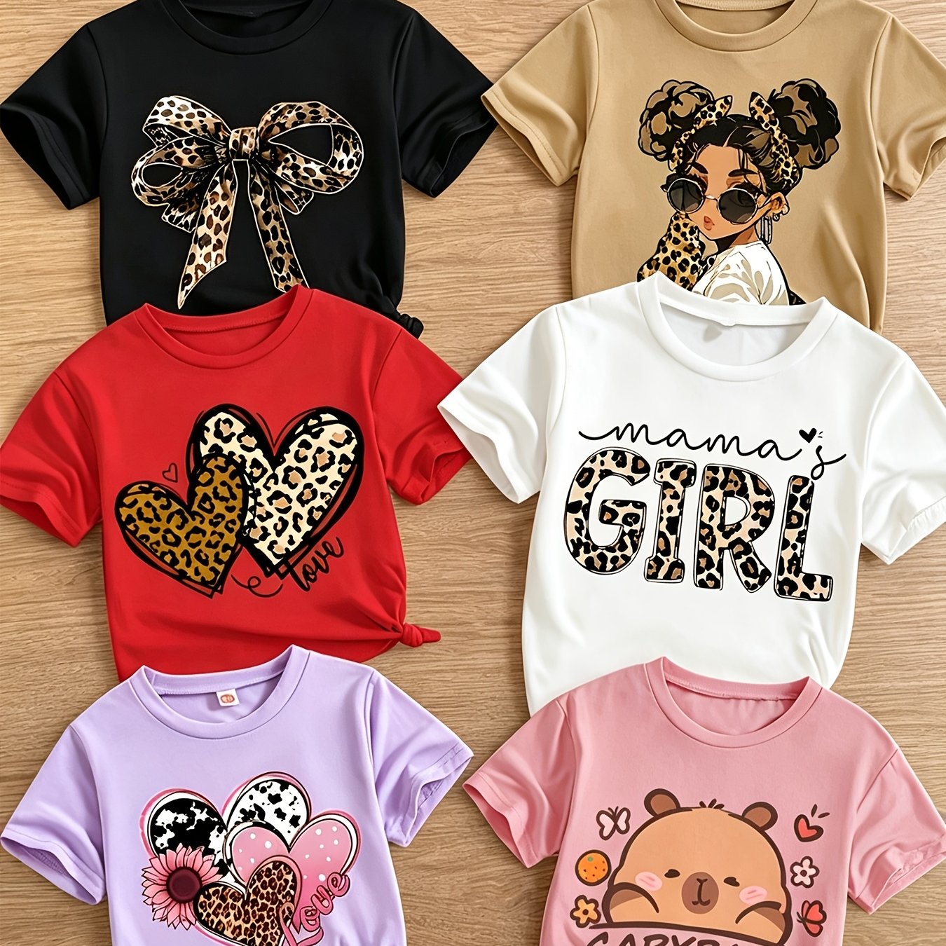 Image of 1pc From 6 Styles, A Summer Fashionable And Cool Cartoon-patterned Short-sleeve T-shirt For Girls, Comfortable And Versatile, A Clothing Gift