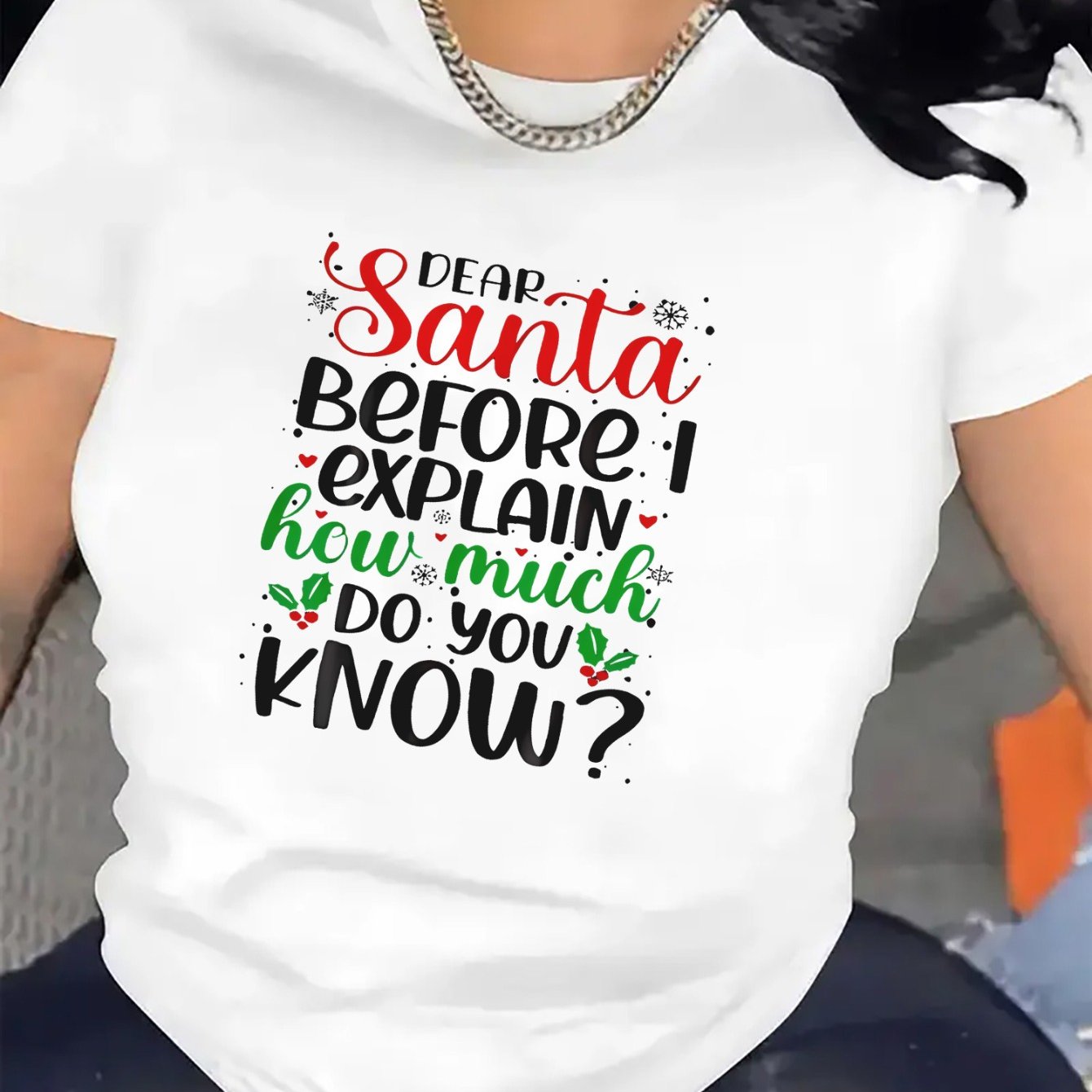 TEMU Lightweight And Durable Short-sleeve Tee Designed For Home Use, Showcasing A Festive Santa-themed Print, Perfect For And Gatherings, A For Daily