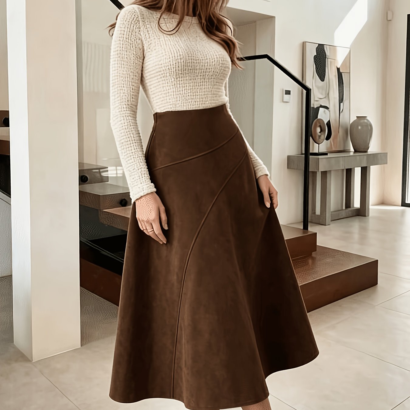 TEMU Solid Color Elegant And Stylish Women's Long Skirt For Dating And