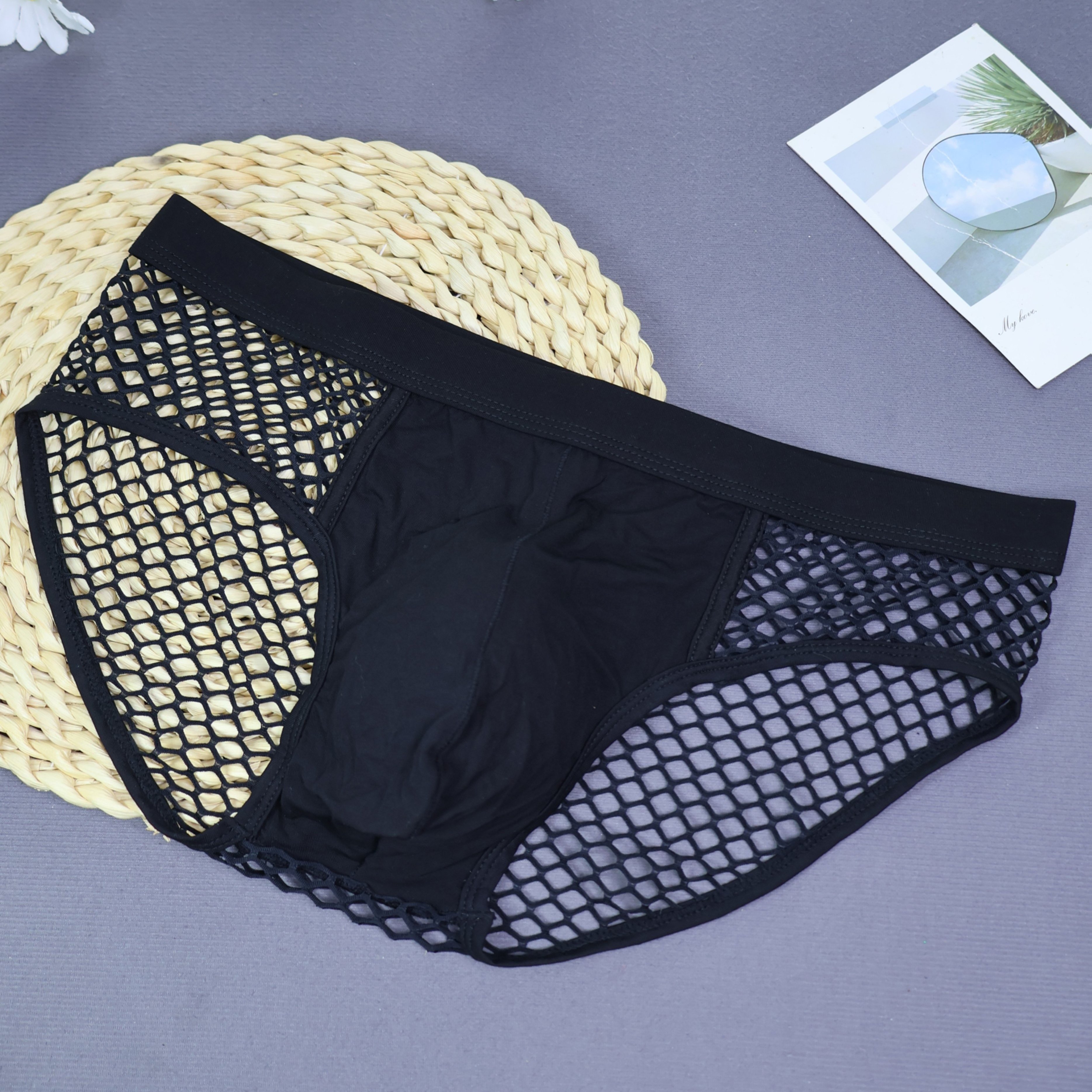 E-shop 1 Stück Mittlere Taille Große Tasche Mesh Transparent Schnelltrocknend - Herren Slip
