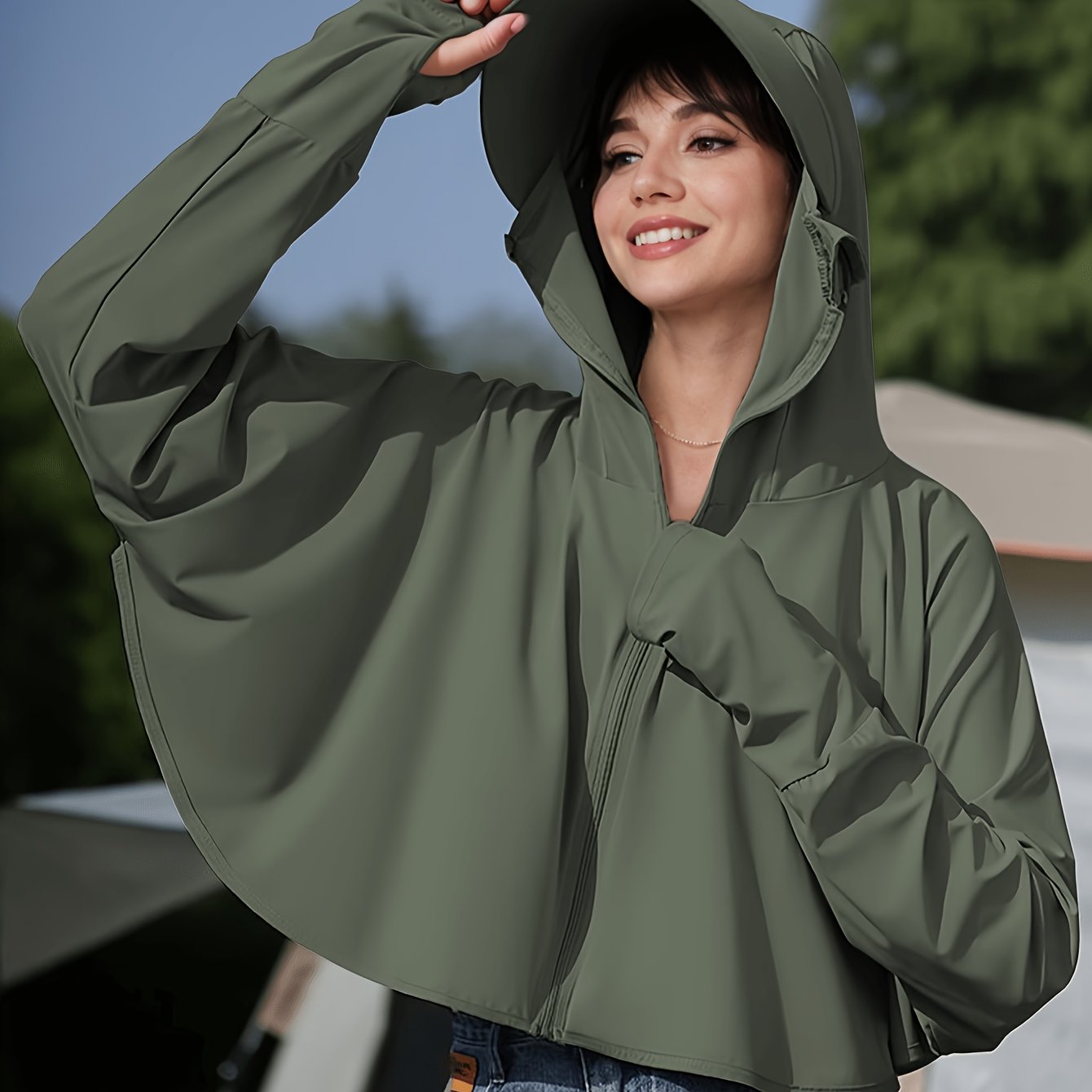 TEMU Women's Elegant Y Jacket, Spring/summer Outdoor Cycling,, Mountaineering, Casual Vacation Wide-brim Solid Color Loose Open-front Shawl Coat