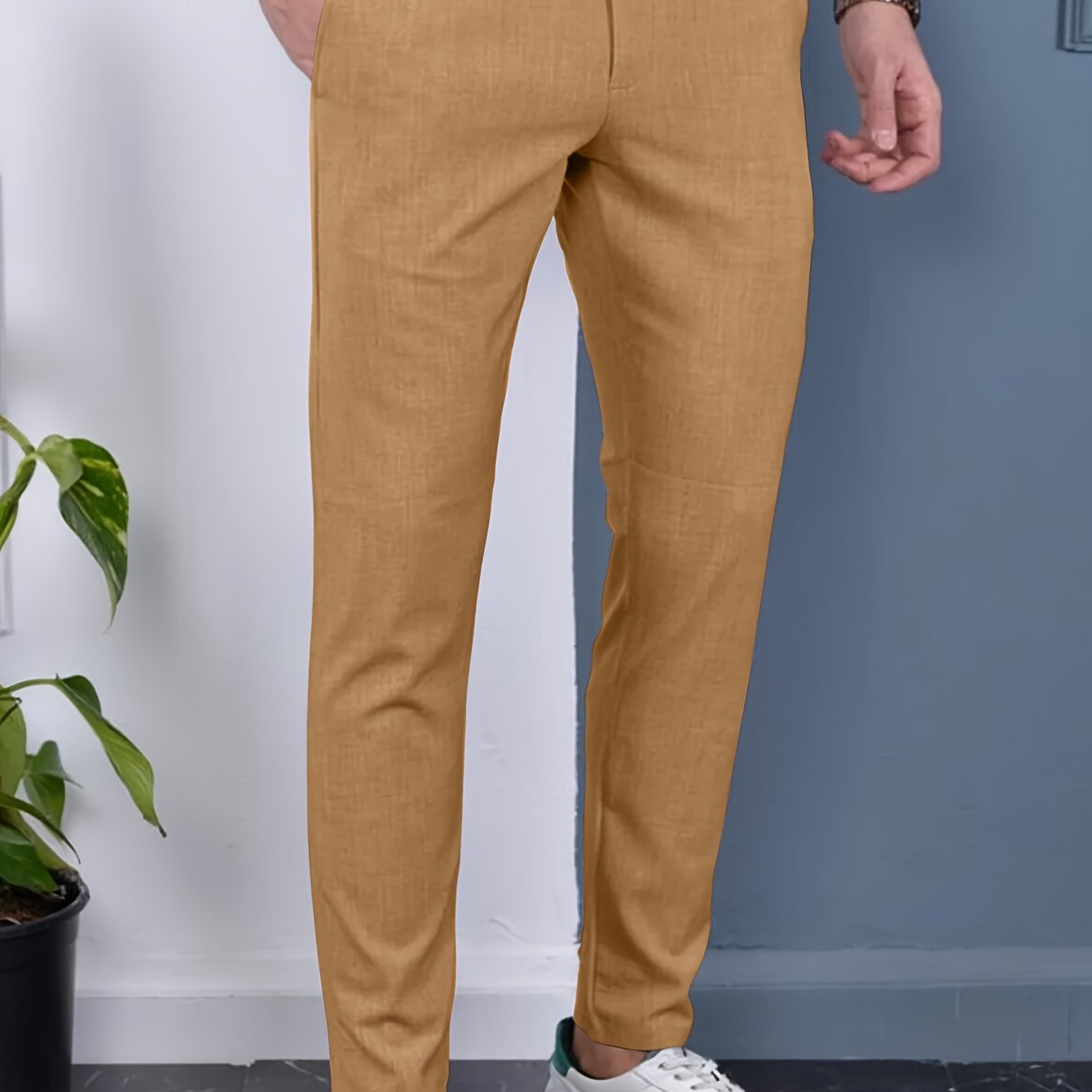 Slim Fit Elegant Slacks Men's Casual Vintage Style Slightly - Temu Mexico
