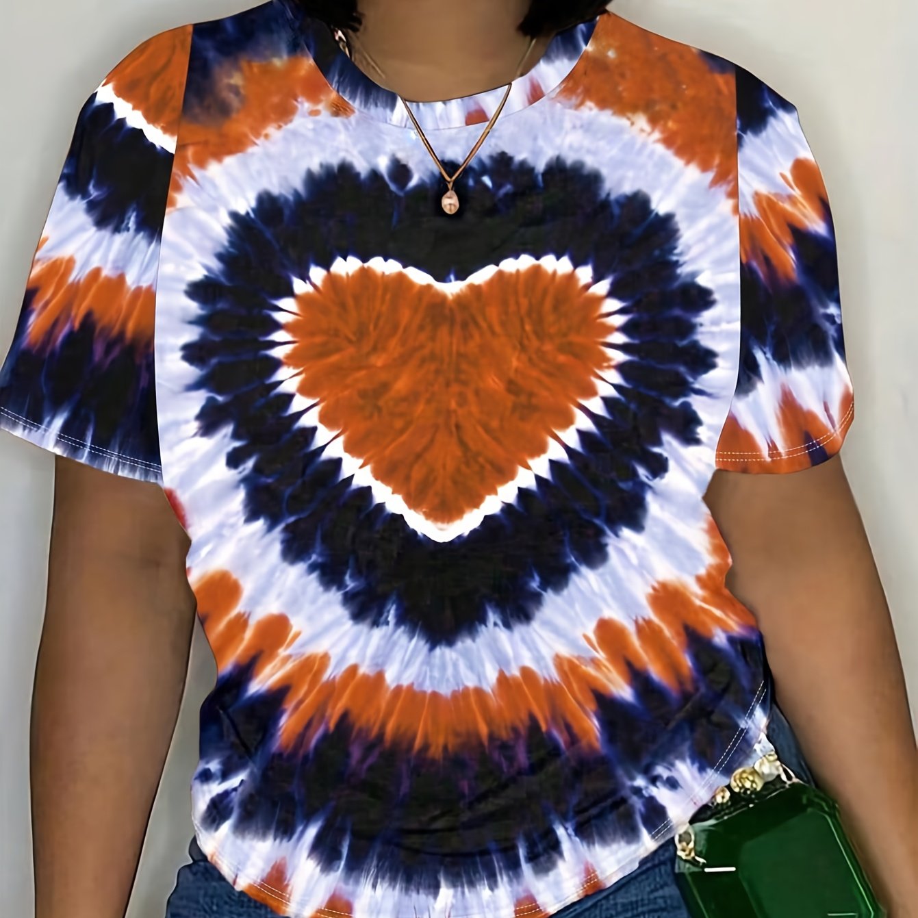 TEMU T-shirt décontracté Maweii à manches courtes et imprimé tie-dye cœur pour femme, haut pour l'été