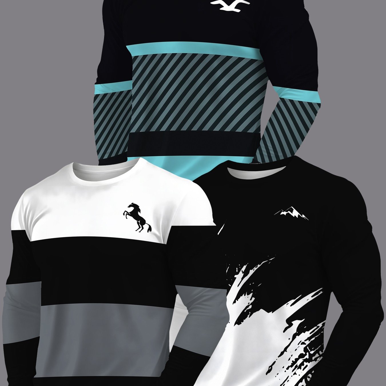 TEMU Ensemble 3 pièces pour homme à manches longues et col ras du cou avec imprimé, hauts décontractés tendance, hauts polyvalents de tous
