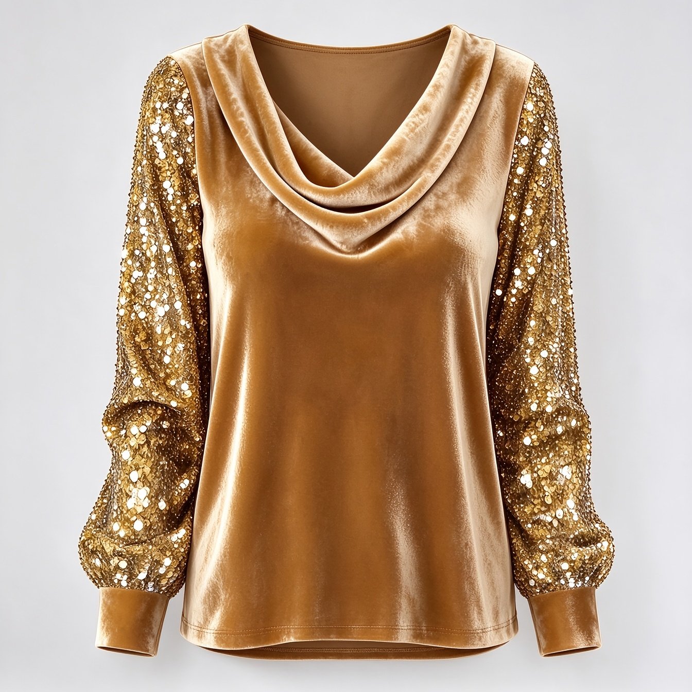 TEMU Haut T-shirt à manches longues pour femme, en velours à volants et sequins patchwork [ ] - Mode Femme