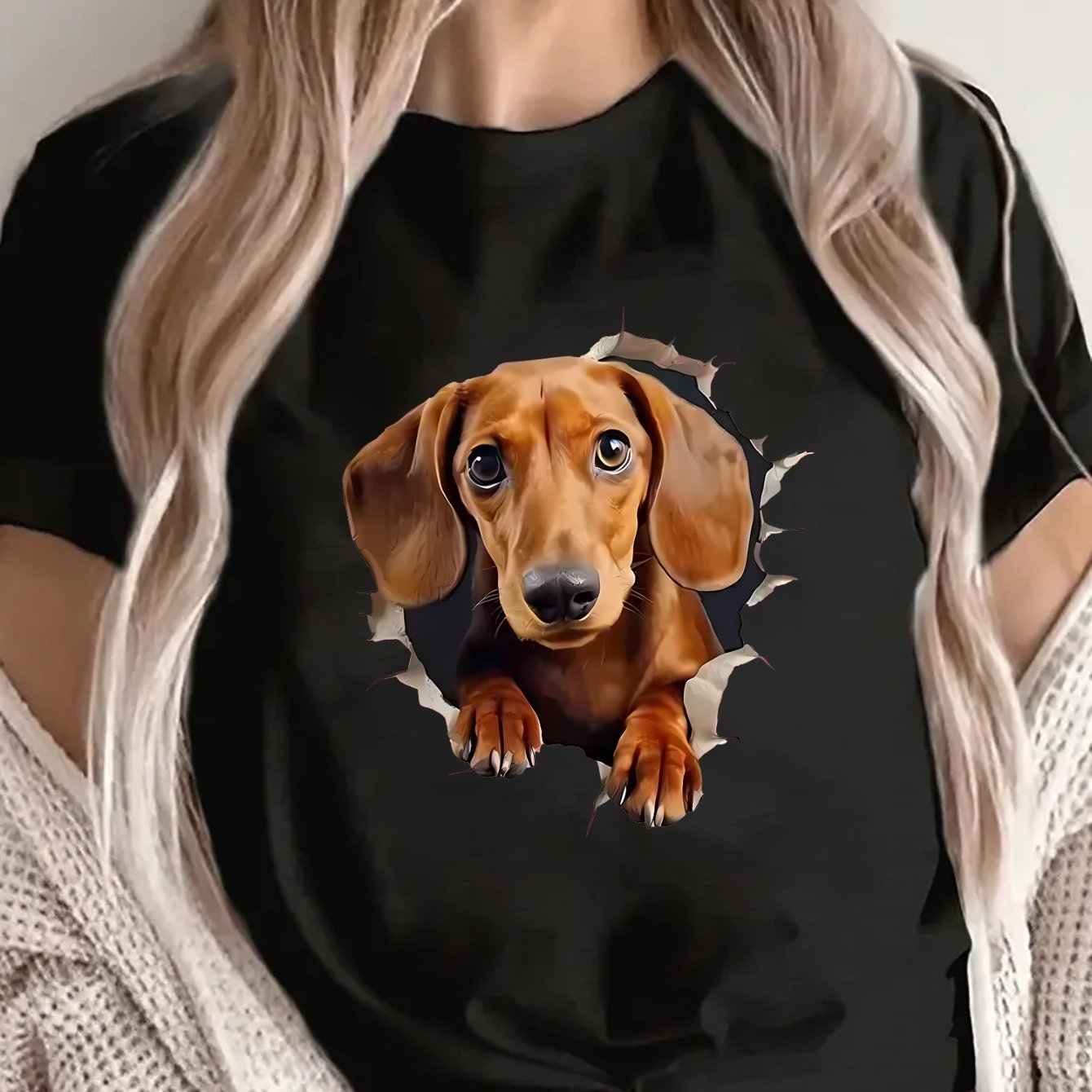 TEMU Lightweight And Durable T-shirt Featuring A Dachshund Print, Ideal For Casual At Home, Cafes, Or Outdoors, Perfect For Dog Enthusiasts