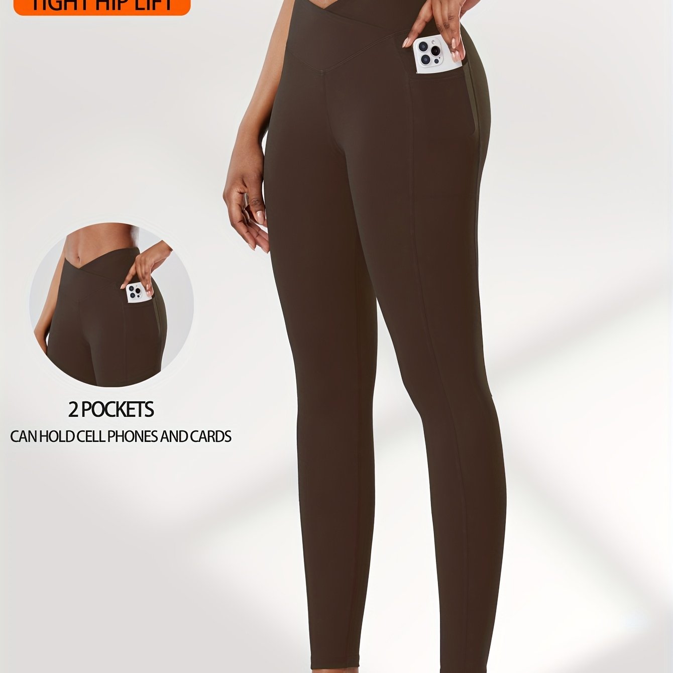 E-shop Einfarbige Yoga-Hose mit gekreuztem Bund, hohe Taille Bauchkontrolle, eng anliegende Lauf- Trainingshose, hochelastische, schnelltrocknende,