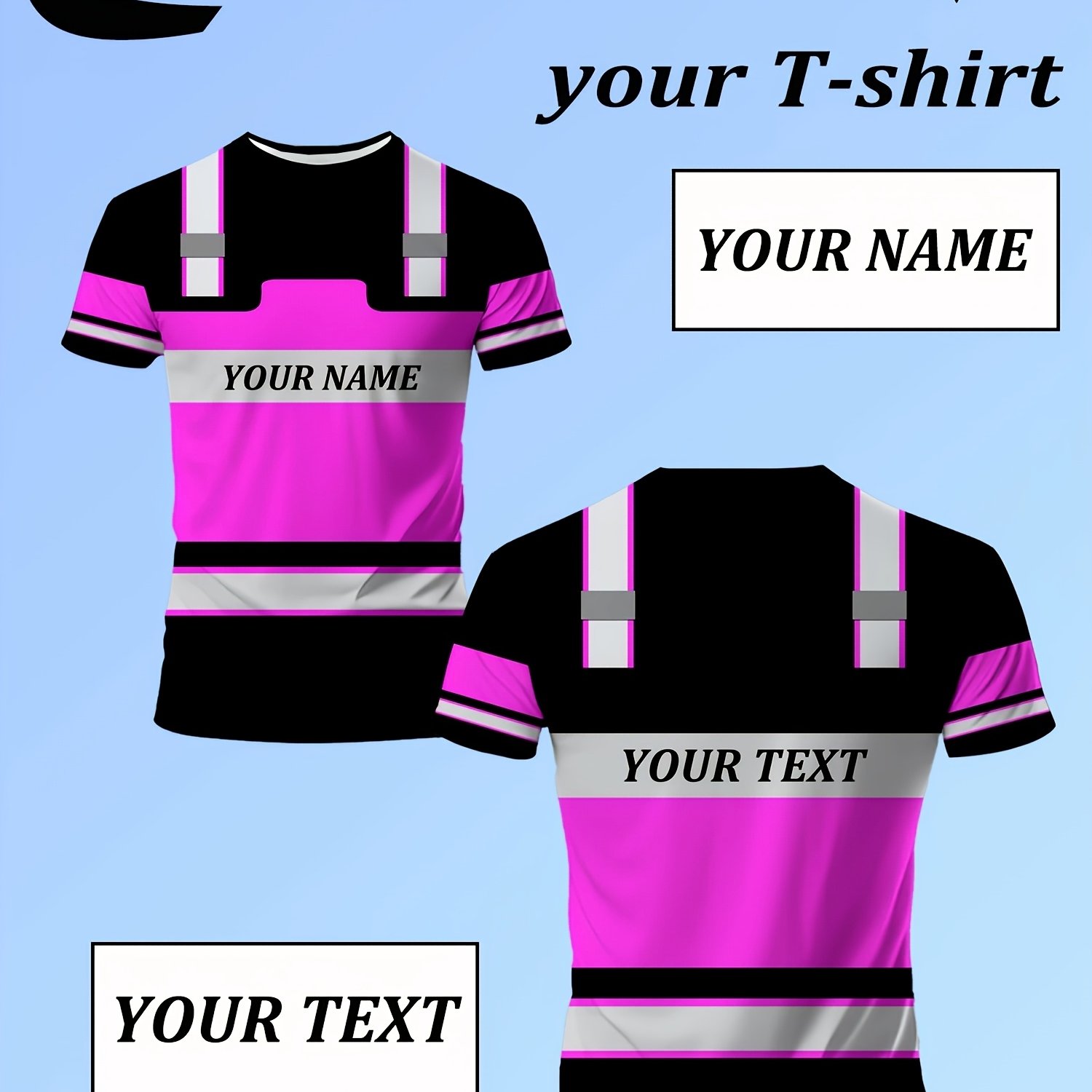TEMU [printed Design â Not Textured] Customizable Men's Crew Neck T-shirt - Printed, Personalized Name And Text, Crew Neck Suitable For Work, Casual