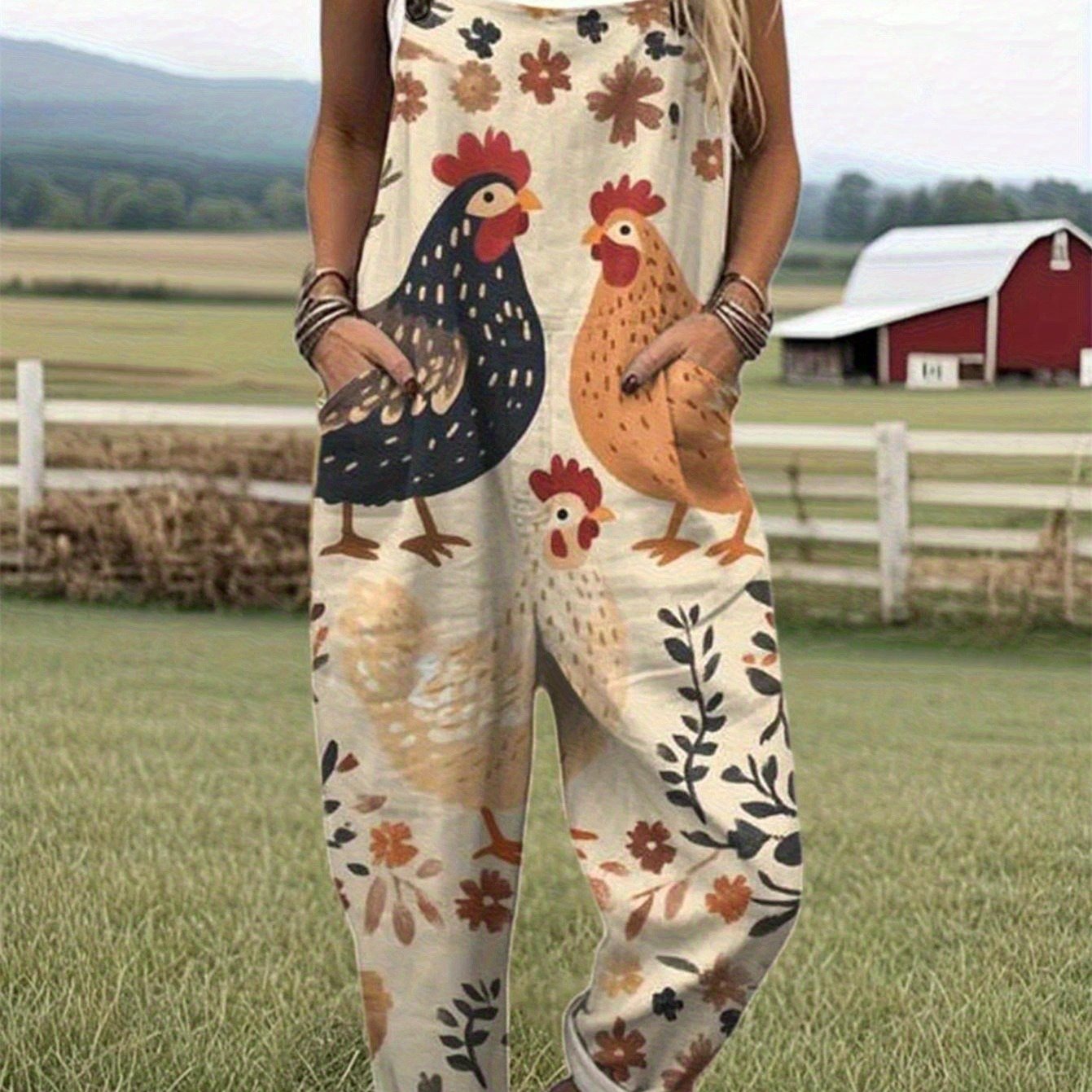 Plus Size, Plus Size Women's Casual Printed Overalls, Women's Casual Printed Overalls, Polyester Fabric, Comfortable And Breathable, Machine Washable