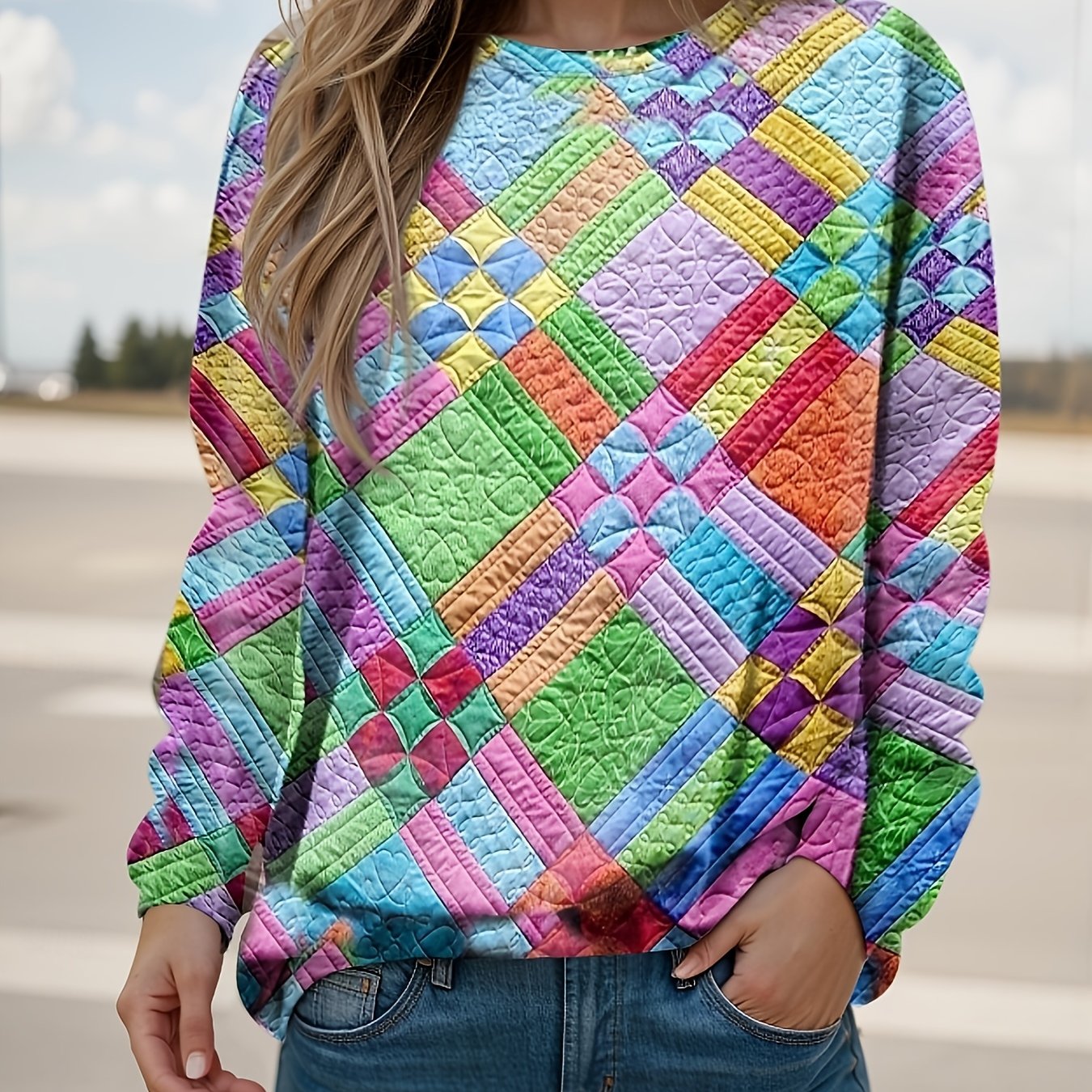 TEMU Plus Size, Women's Casual Round Neck Pullover Sweatshirt