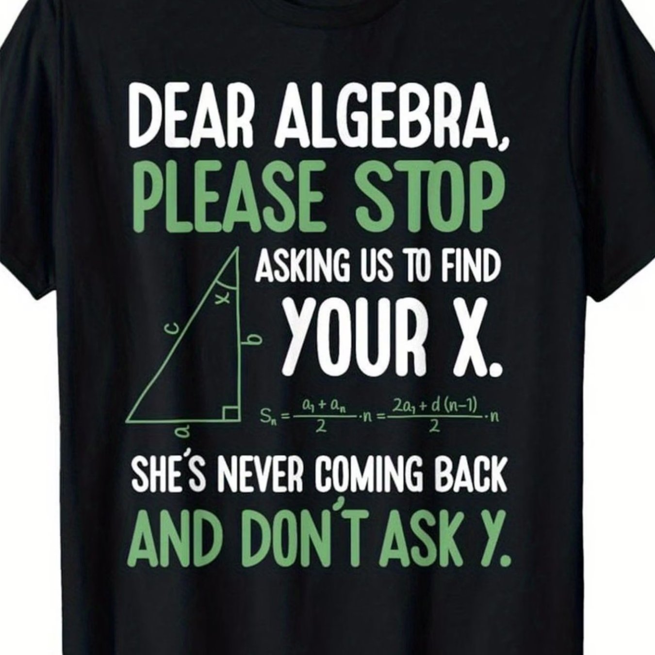 TEMU T-shirt décontracté à manches courtes pour étudiant , imprimé amusant et avec formule mathématique triangulaire géométrique sur fond noir,