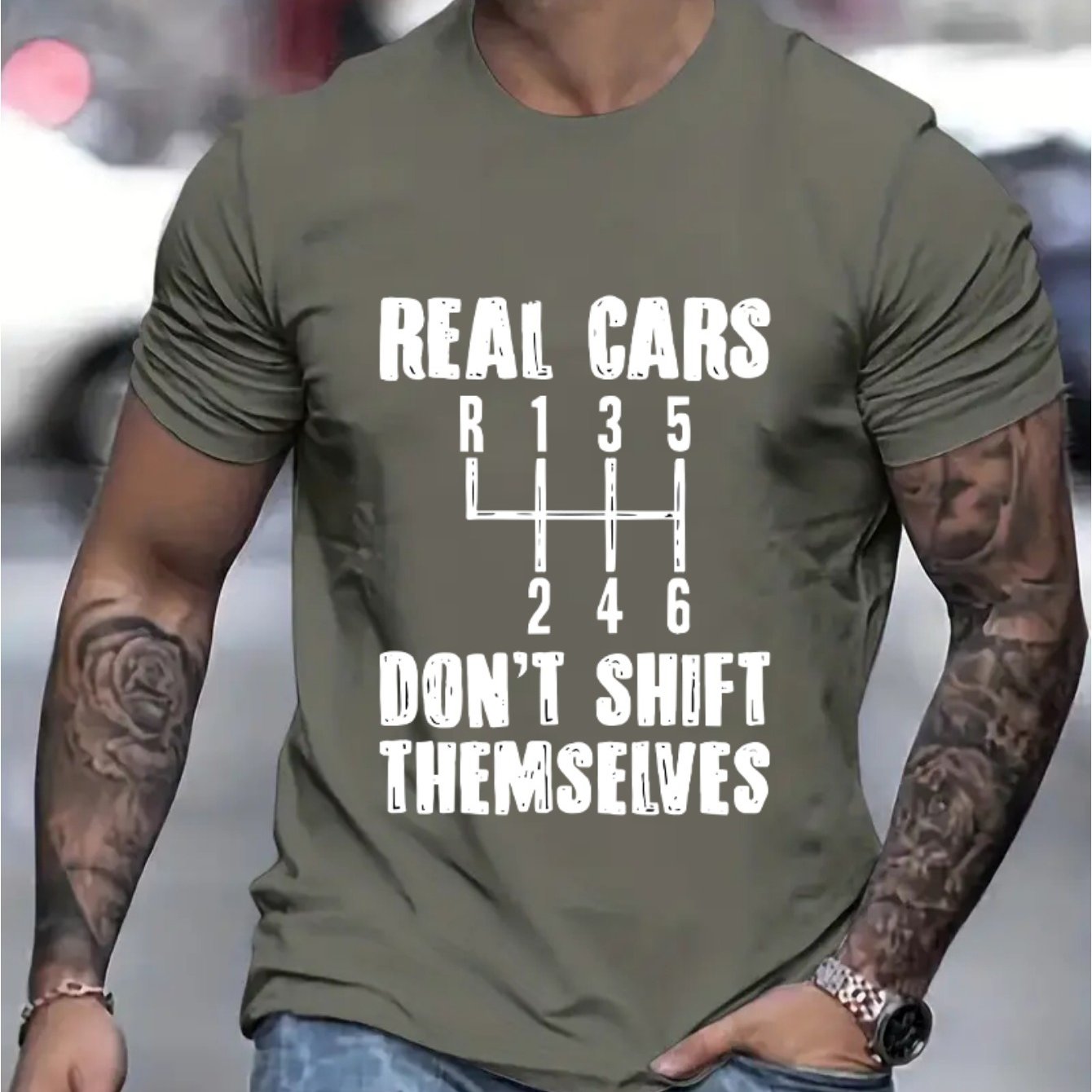 TEMU Real Cars Don't Shift Themselves Graphic Men's Short Sleeve T-shirt, Comfy Stretchy Trendy Tees For Summer, Casual Fashion Clothing