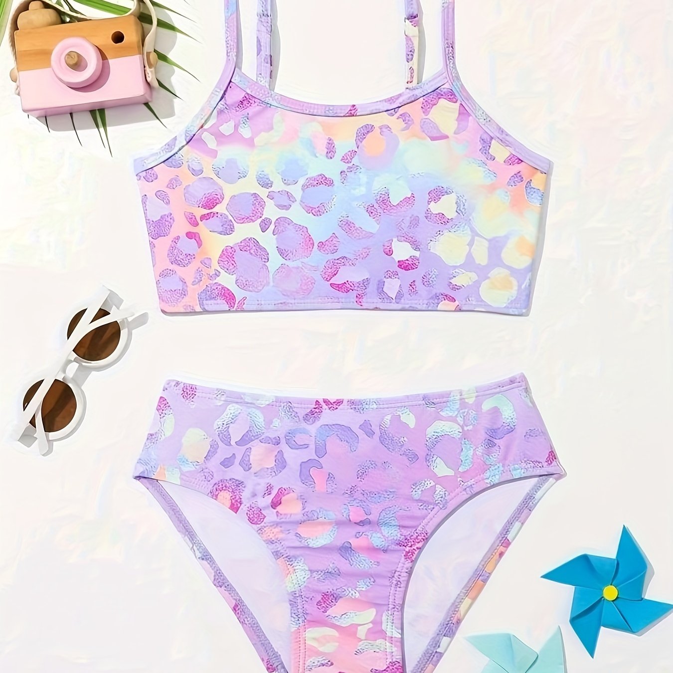 's Leopard Print Fashion Split Bikini Set