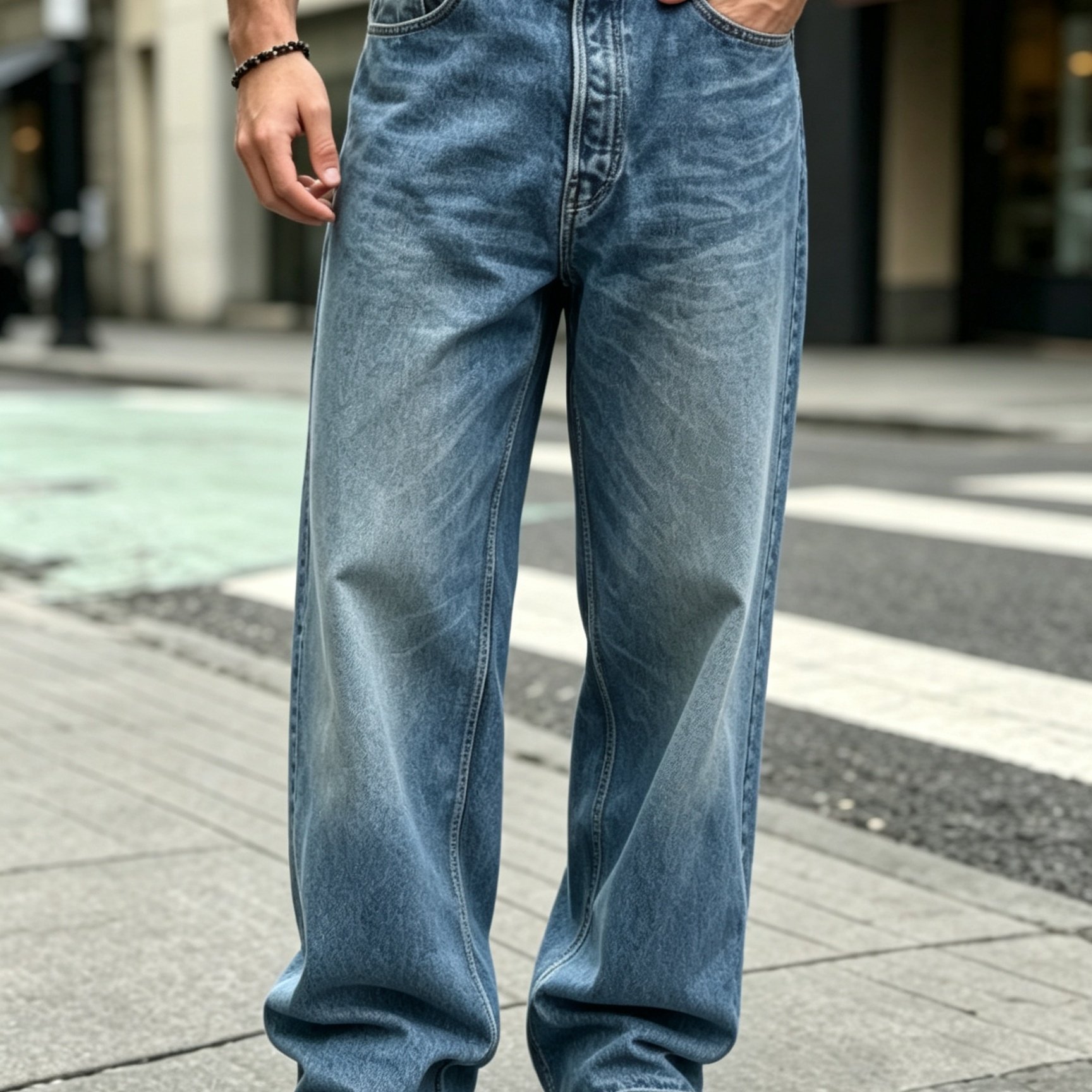Image of [allsro] H262 New Regular Loose Straight-leg Blue Jeans For Men. Solid- Streetwear With Vintage And Hip-hop Style. From Soft, Durable Fabric