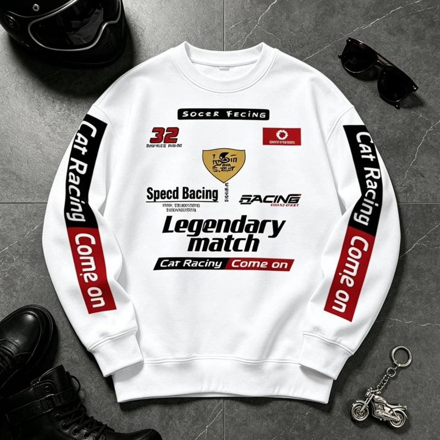 Image of New Arrival Men's Plus Size Crew Neck Sweatshirt Outdoor Street Vintage Racing Slogan All Over Breathable Cool Summer Fashion Versatile Casual Pullover Sweatshirt