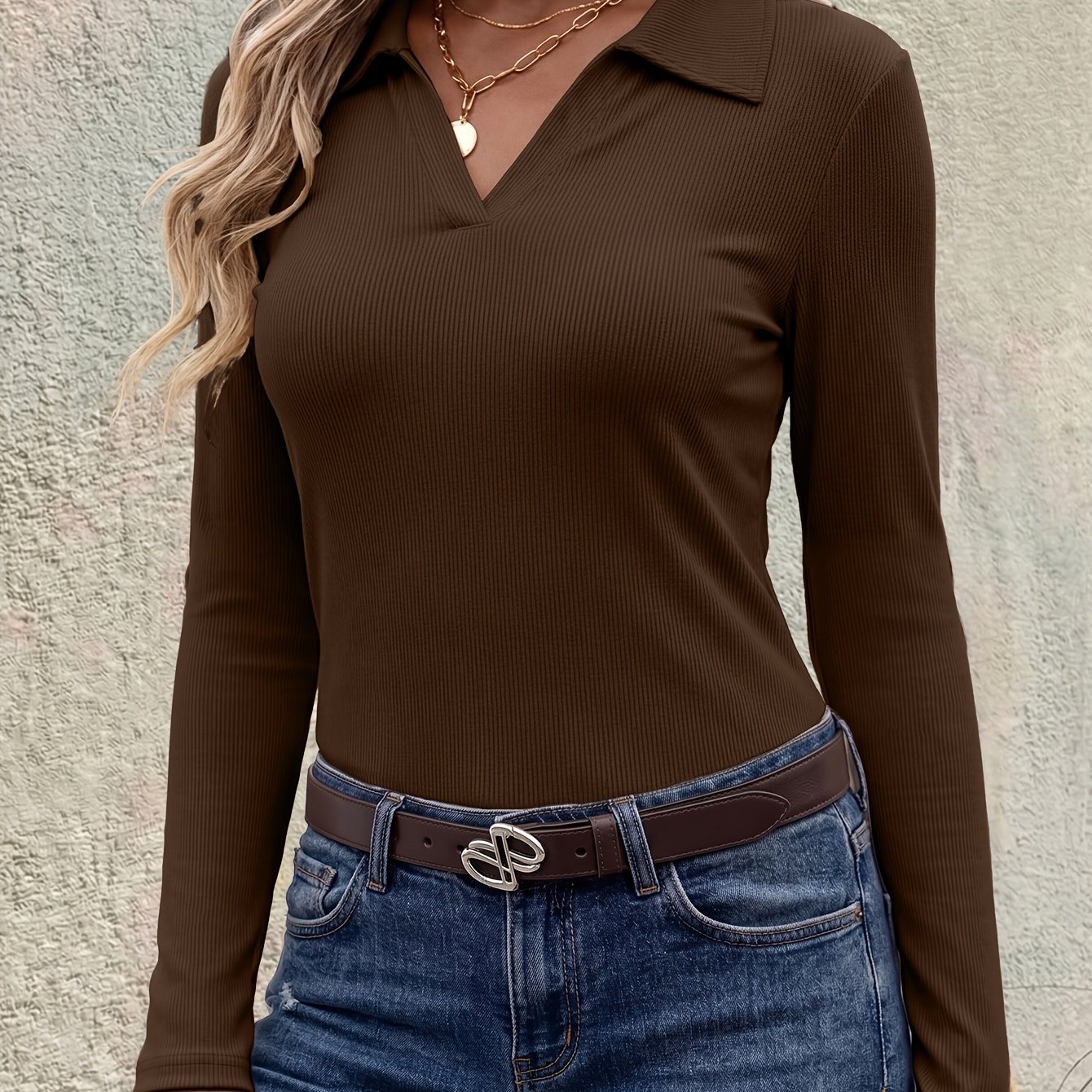 TEMU Women's Autumn Collar Stretch Long Sleeve T-shirt, Women's Stretch Long Sleeve T-shirt, Women's Autumn Long Sleeve T-shirt. Comfortable Fabric,